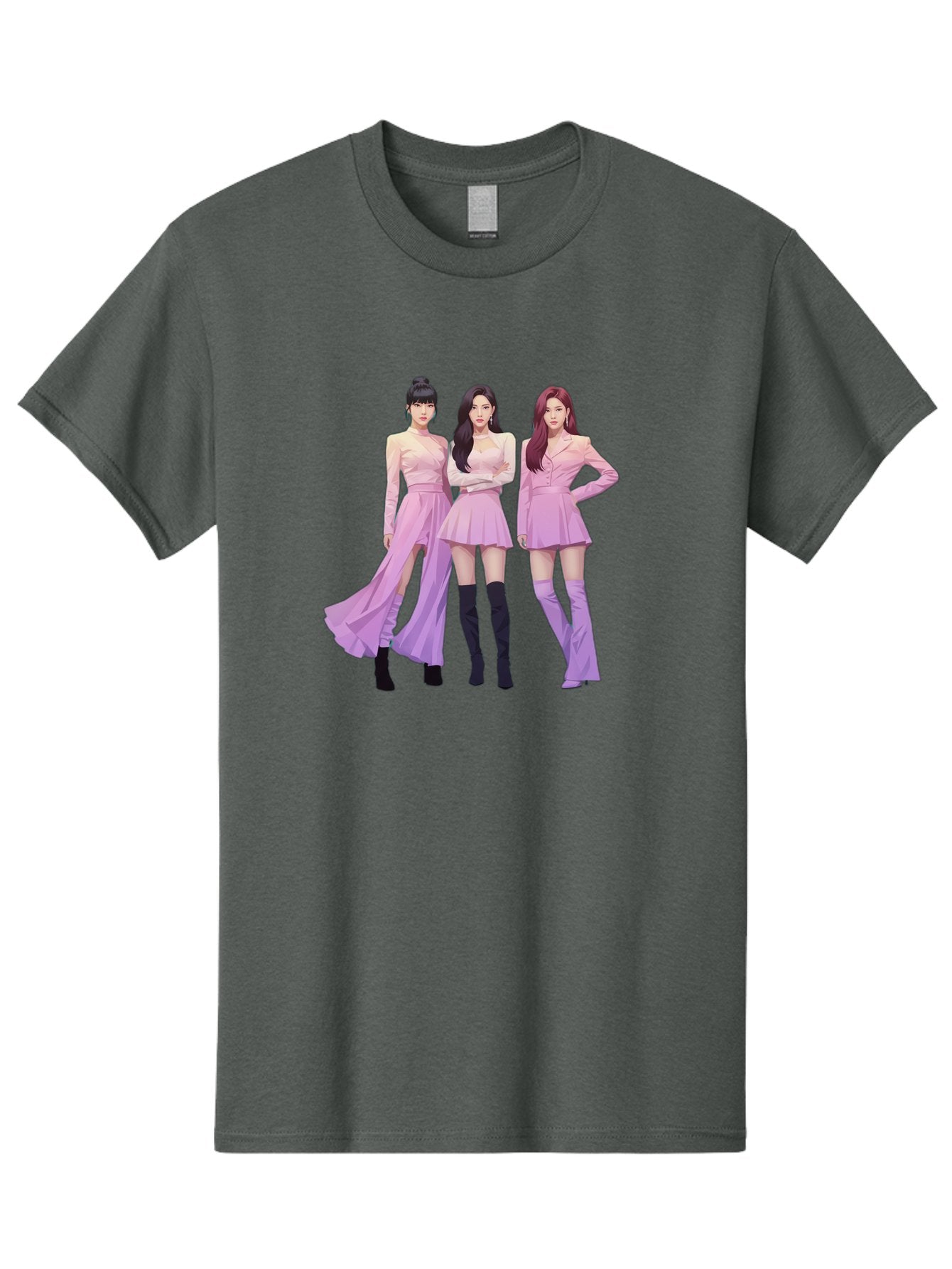 Pink-Ladies Men'S Graphic Tee, 100% Cotton, Comfortable Casual Summer Wear, Machine Washable, K-Pop Group, Female Idols, Pastel Pink Outfits, Elegant Attire, Flowing Dresses, Long Boots, Fashion Icons, Group Pose, Confident Stance, Bac252 14