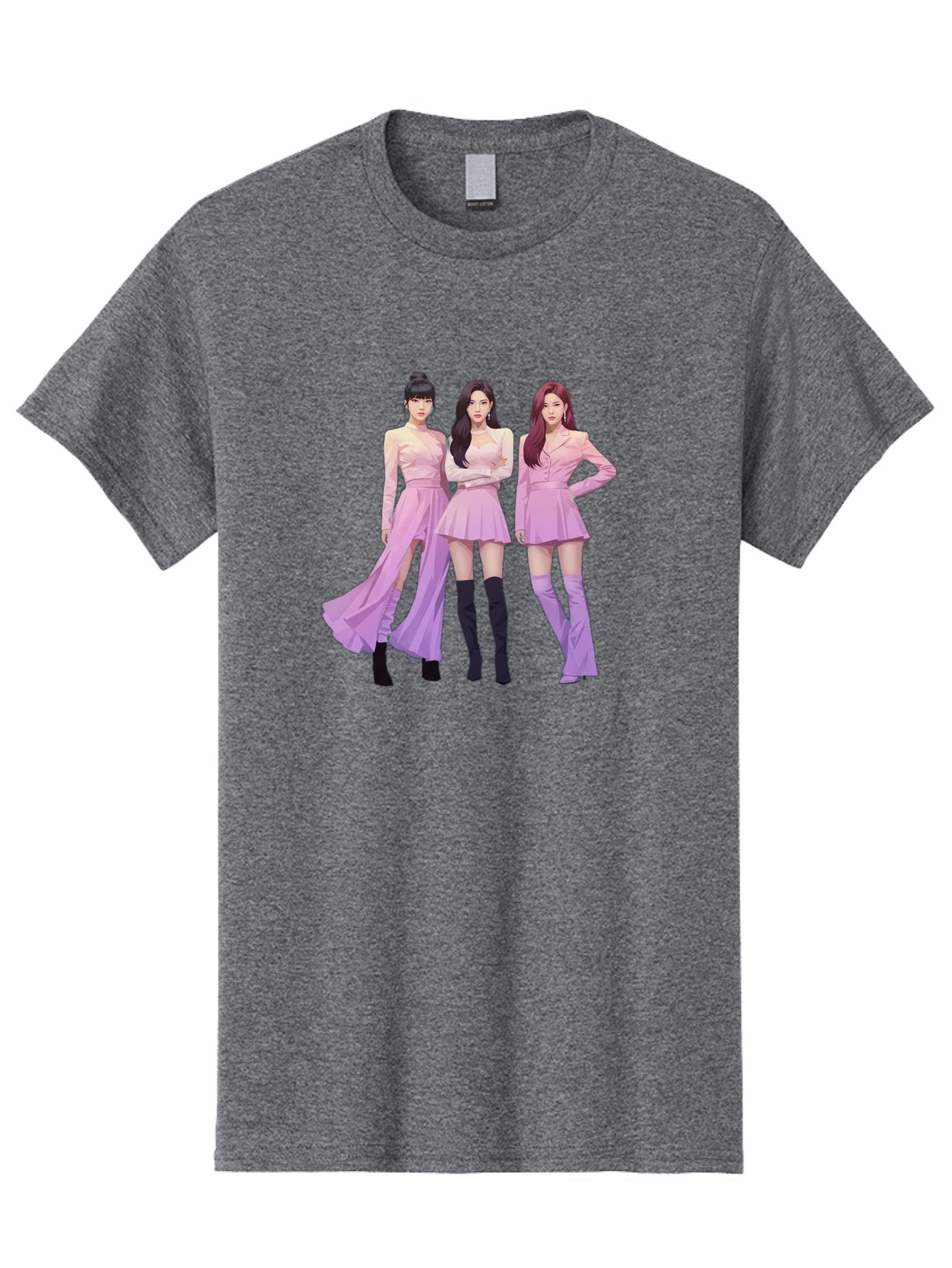 Pink-Ladies Men'S Graphic Tee, 100% Cotton, Comfortable Casual Summer Wear, Machine Washable, K-Pop Group, Female Idols, Pastel Pink Outfits, Elegant Attire, Flowing Dresses, Long Boots, Fashion Icons, Group Pose, Confident Stance, Bac252 6