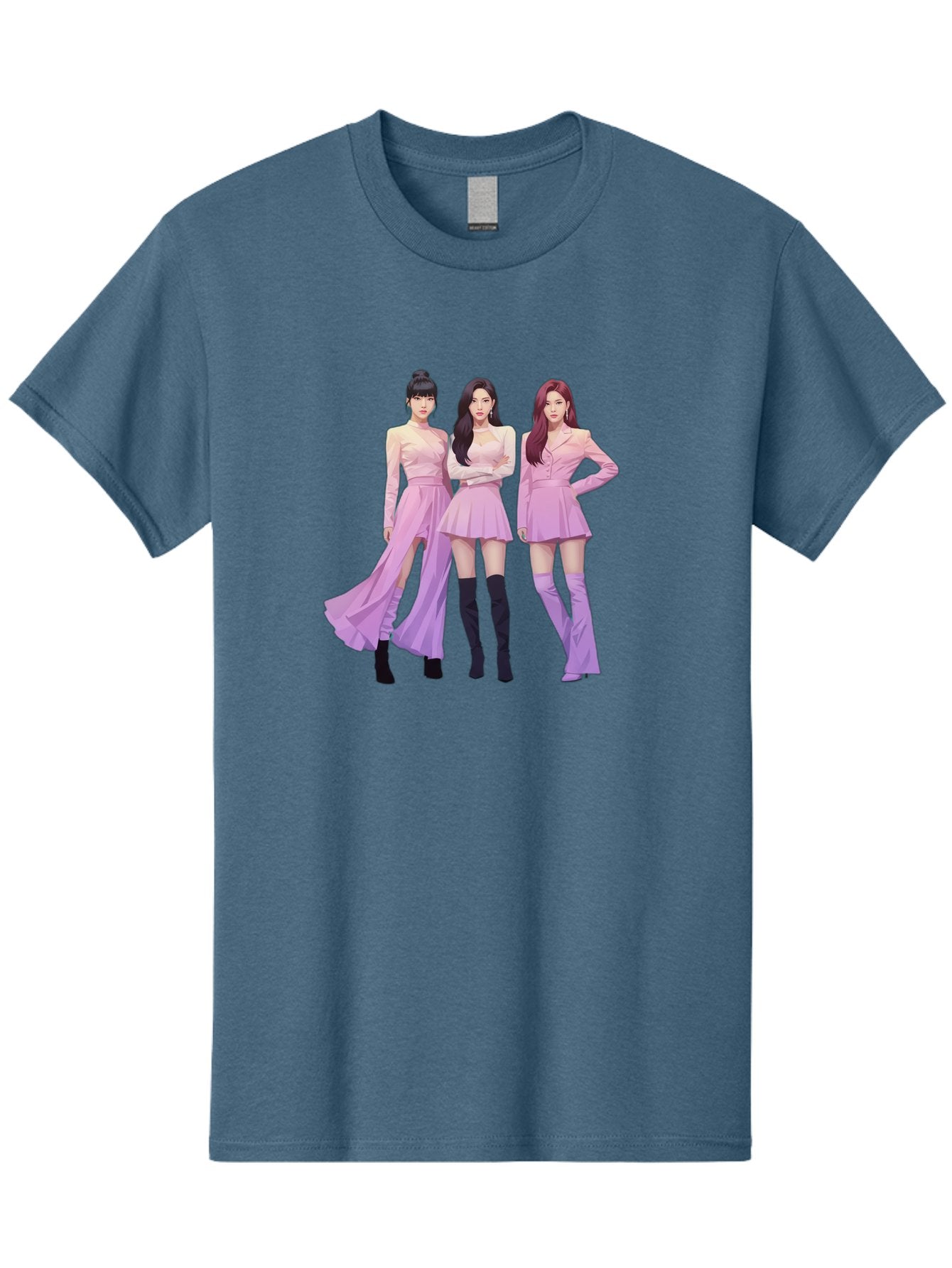 Pink-Ladies Men'S Graphic Tee, 100% Cotton, Comfortable Casual Summer Wear, Machine Washable, K-Pop Group, Female Idols, Pastel Pink Outfits, Elegant Attire, Flowing Dresses, Long Boots, Fashion Icons, Group Pose, Confident Stance, Bac252 5