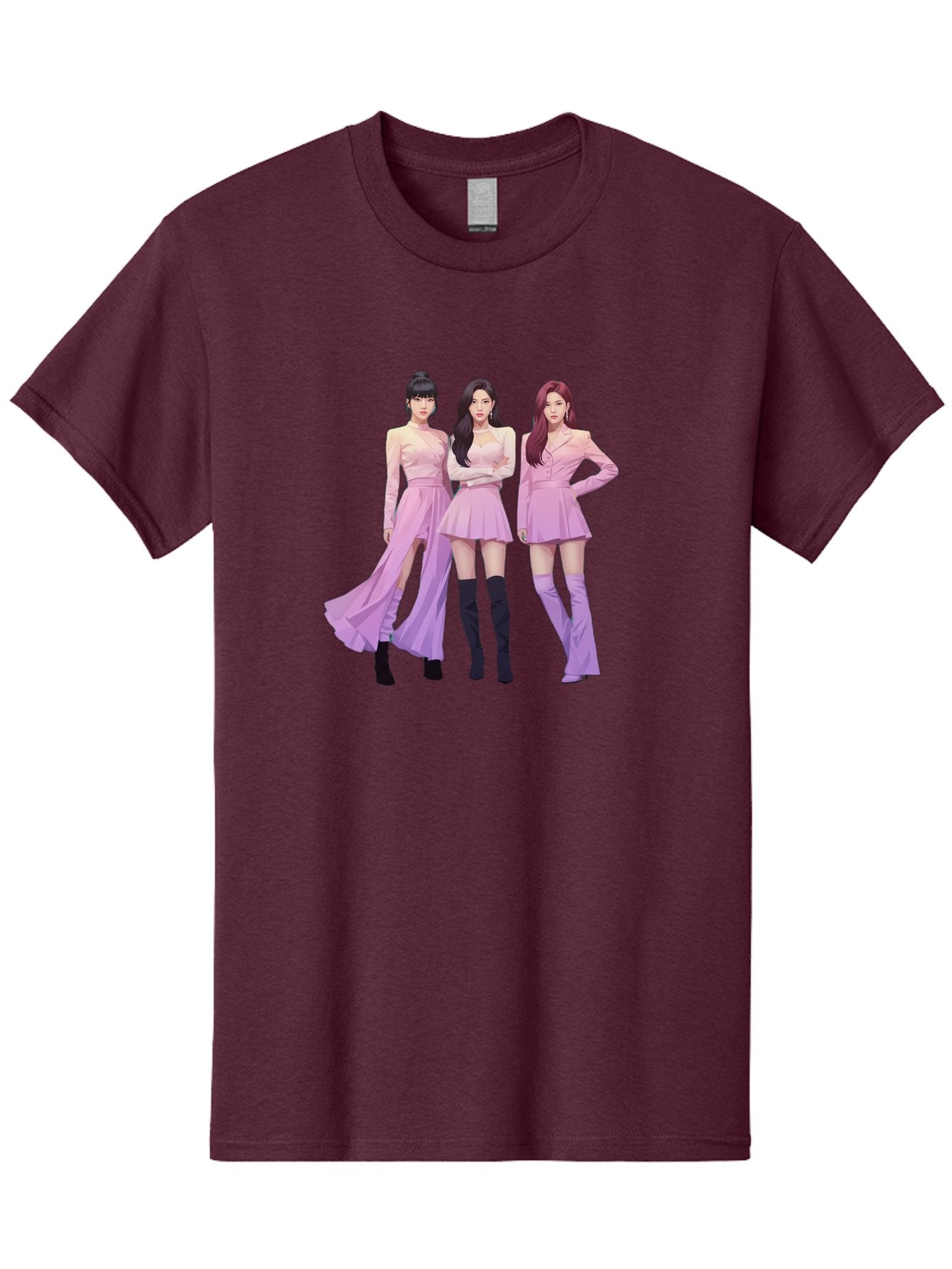 Pink-Ladies Men'S Graphic Tee, 100% Cotton, Comfortable Casual Summer Wear, Machine Washable, K-Pop Group, Female Idols, Pastel Pink Outfits, Elegant Attire, Flowing Dresses, Long Boots, Fashion Icons, Group Pose, Confident Stance, Bac252 15