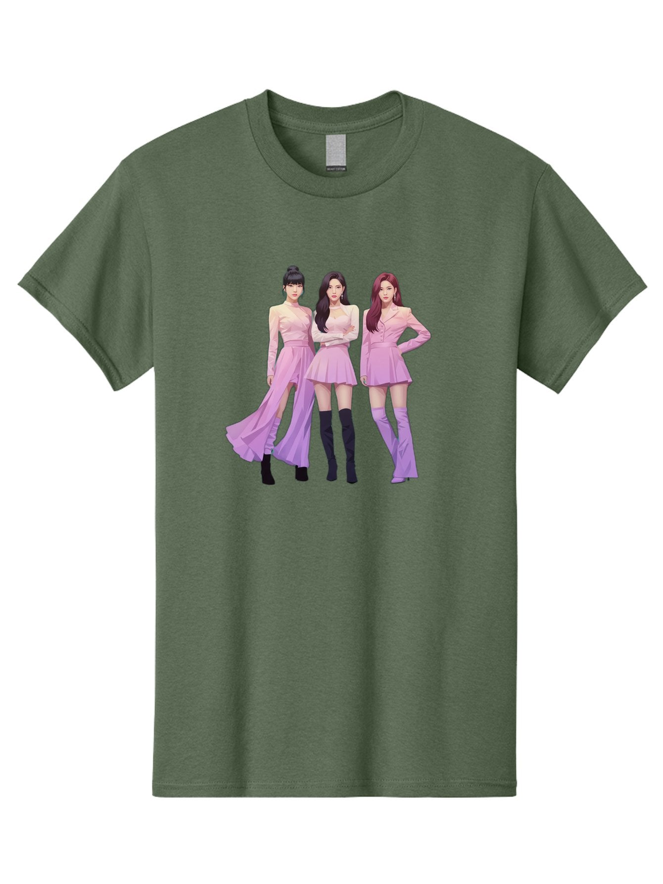 Pink-Ladies Men'S Graphic Tee, 100% Cotton, Comfortable Casual Summer Wear, Machine Washable, K-Pop Group, Female Idols, Pastel Pink Outfits, Elegant Attire, Flowing Dresses, Long Boots, Fashion Icons, Group Pose, Confident Stance, Bac252 7