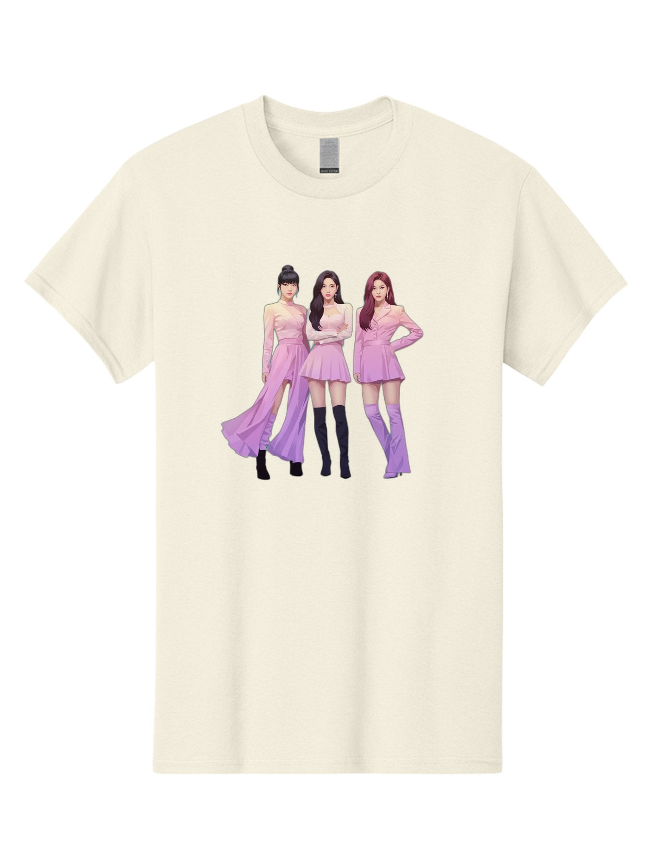 Pink-Ladies Men'S Graphic Tee, 100% Cotton, Comfortable Casual Summer Wear, Machine Washable, K-Pop Group, Female Idols, Pastel Pink Outfits, Elegant Attire, Flowing Dresses, Long Boots, Fashion Icons, Group Pose, Confident Stance, Bac252 11
