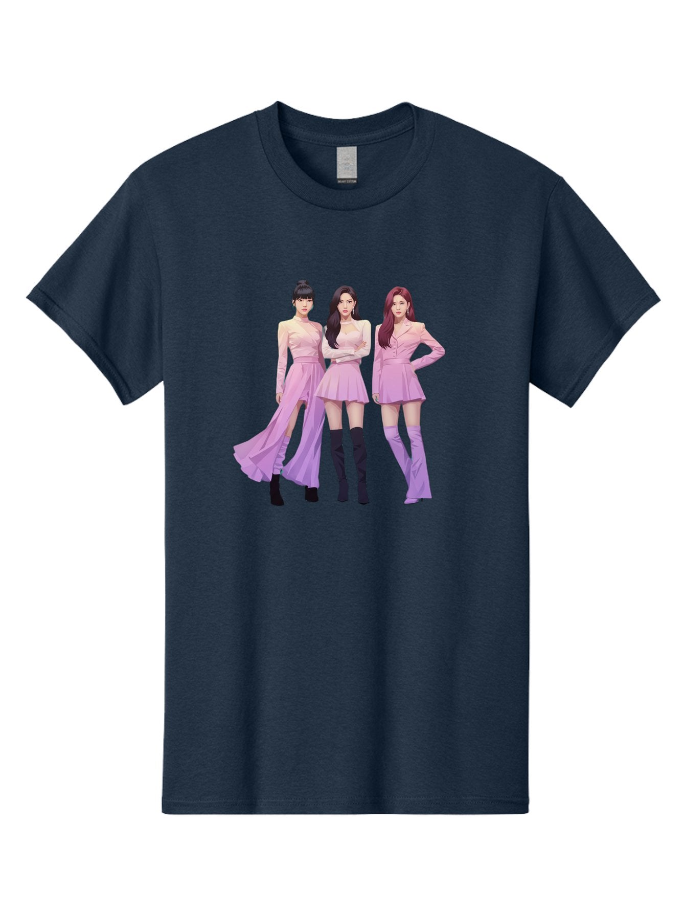 Pink-Ladies Men'S Graphic Tee, 100% Cotton, Comfortable Casual Summer Wear, Machine Washable, K-Pop Group, Female Idols, Pastel Pink Outfits, Elegant Attire, Flowing Dresses, Long Boots, Fashion Icons, Group Pose, Confident Stance, Bac252 8