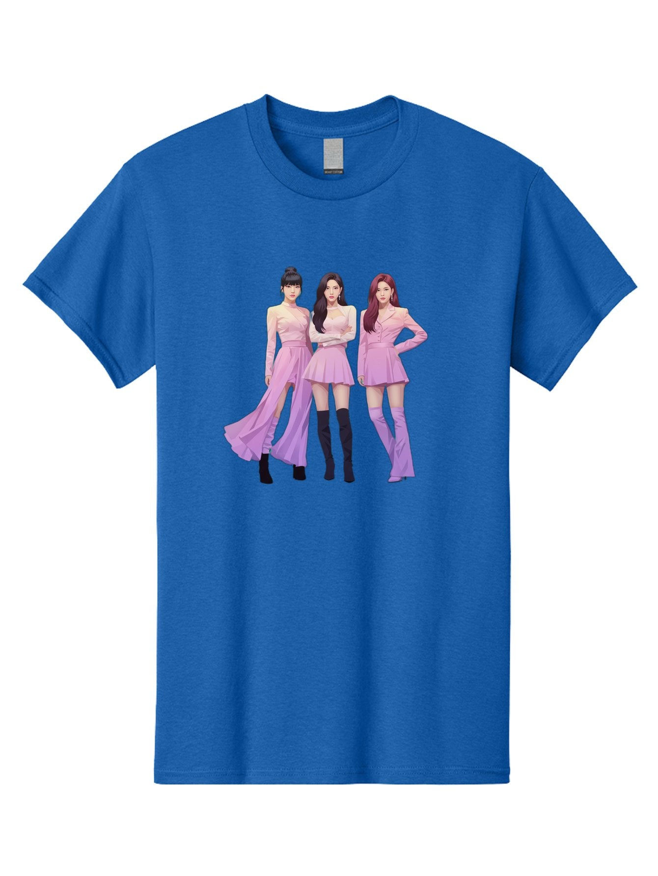 Pink-Ladies Men'S Graphic Tee, 100% Cotton, Comfortable Casual Summer Wear, Machine Washable, K-Pop Group, Female Idols, Pastel Pink Outfits, Elegant Attire, Flowing Dresses, Long Boots, Fashion Icons, Group Pose, Confident Stance, Bac252 9