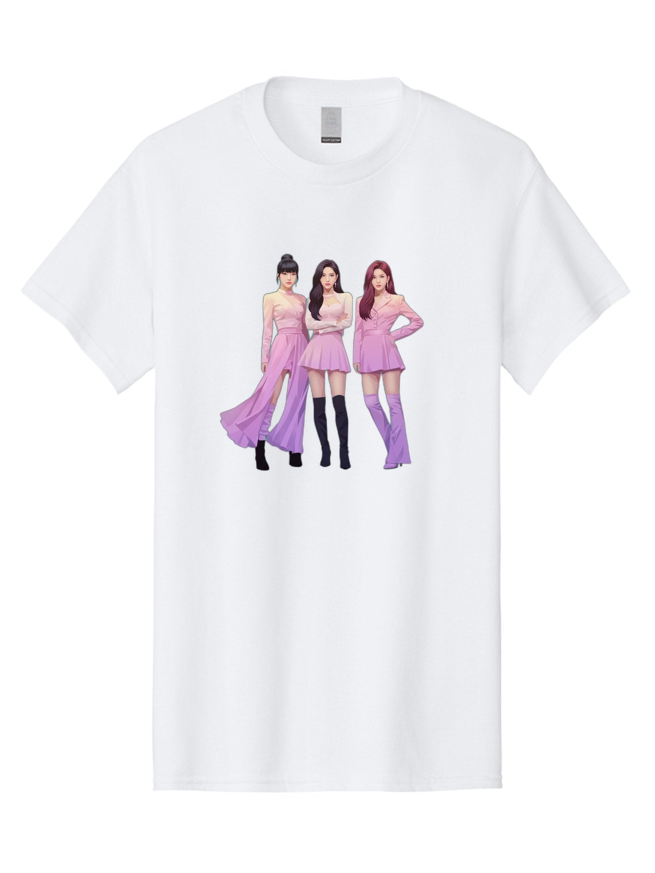 Pink-Ladies Men'S Graphic Tee, 100% Cotton, Comfortable Casual Summer Wear, Machine Washable, K-Pop Group, Female Idols, Pastel Pink Outfits, Elegant Attire, Flowing Dresses, Long Boots, Fashion Icons, Group Pose, Confident Stance, Bac252 12