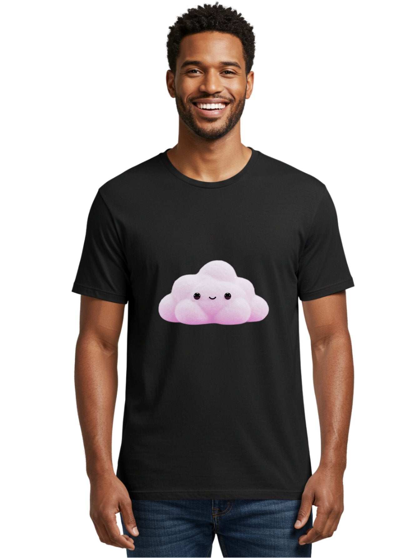 Pink-Pastel-Cloud Men'S Graphic Tee, 100% Cotton, Comfortable Casual Summer Wear, Machine Washable, Soft Pink Cloud, Cute Plush Toy, Smiling Face, Fluffy Texture, Adorable Design, Kawaii Character, Pastel Colors, Soft Toy, Cuddly Friend Bac253 27
