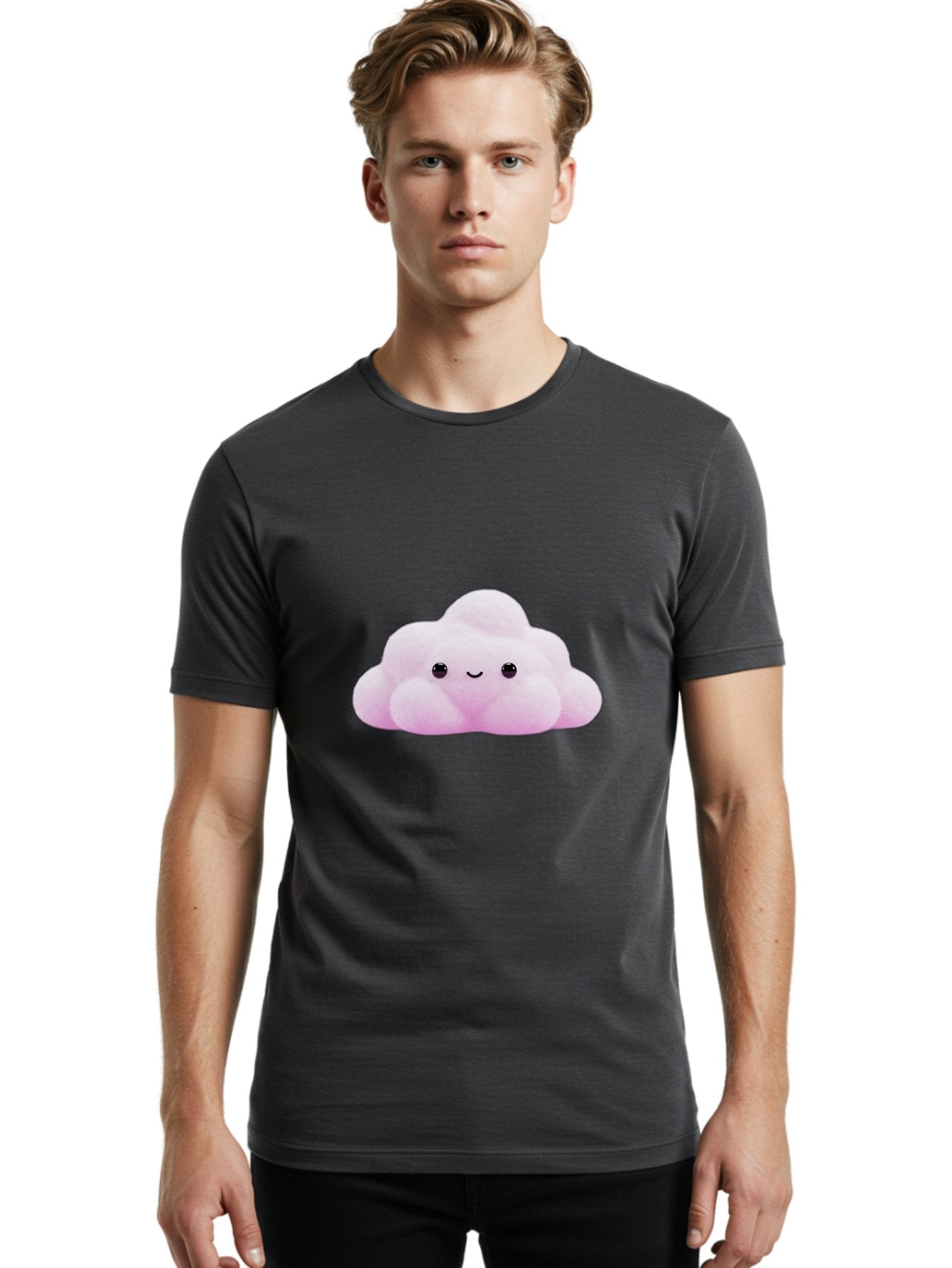 Pink-Pastel-Cloud Men'S Graphic Tee, 100% Cotton, Comfortable Casual Summer Wear, Machine Washable, Soft Pink Cloud, Cute Plush Toy, Smiling Face, Fluffy Texture, Adorable Design, Kawaii Character, Pastel Colors, Soft Toy, Cuddly Friend Bac253 16