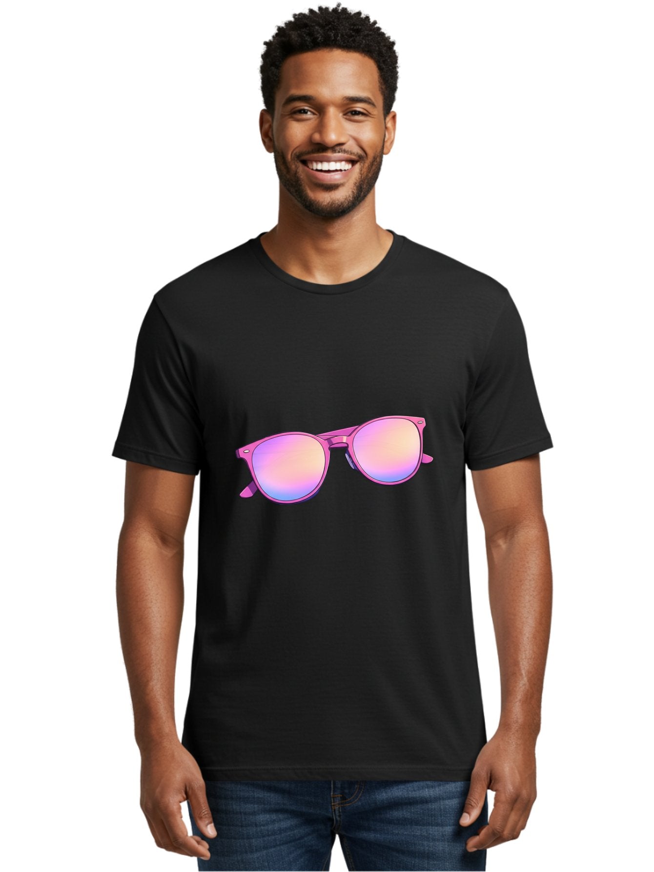 Pink-Sunglasses Men'S Graphic Tee, 100% Cotton, Comfortable Casual Summer Wear, Machine Washable, Pink Sunglasses, Pastel Shades, Rainbow Lenses, Cool Accessories, Fashion Trends, Trendy Eyewear, Stylish Shades Bac255 24