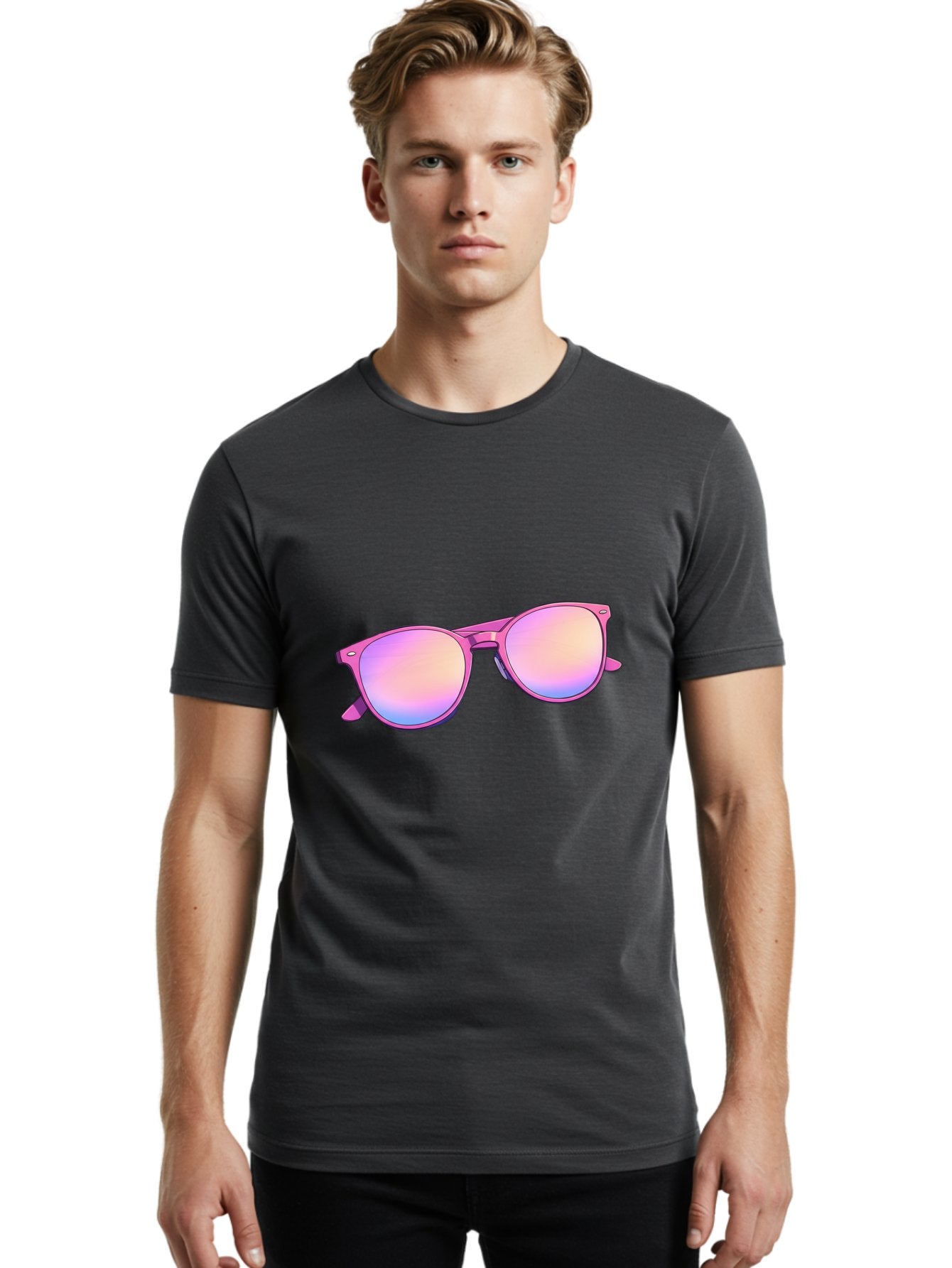 Pink-Sunglasses Men'S Graphic Tee, 100% Cotton, Comfortable Casual Summer Wear, Machine Washable, Pink Sunglasses, Pastel Shades, Rainbow Lenses, Cool Accessories, Fashion Trends, Trendy Eyewear, Stylish Shades Bac255 27