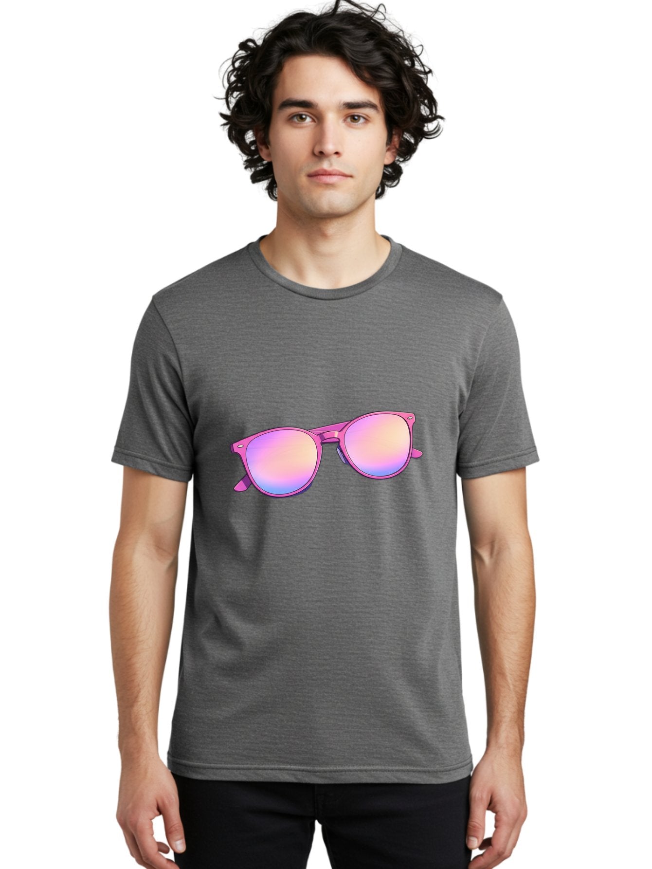 Pink-Sunglasses Men'S Graphic Tee, 100% Cotton, Comfortable Casual Summer Wear, Machine Washable, Pink Sunglasses, Pastel Shades, Rainbow Lenses, Cool Accessories, Fashion Trends, Trendy Eyewear, Stylish Shades Bac255 28