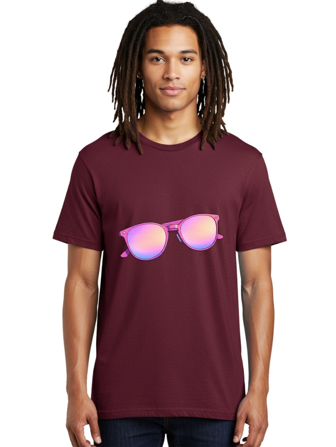 Pink-Sunglasses Men'S Graphic Tee, 100% Cotton, Comfortable Casual Summer Wear, Machine Washable, Pink Sunglasses, Pastel Shades, Rainbow Lenses, Cool Accessories, Fashion Trends, Trendy Eyewear, Stylish Shades Bac255 26