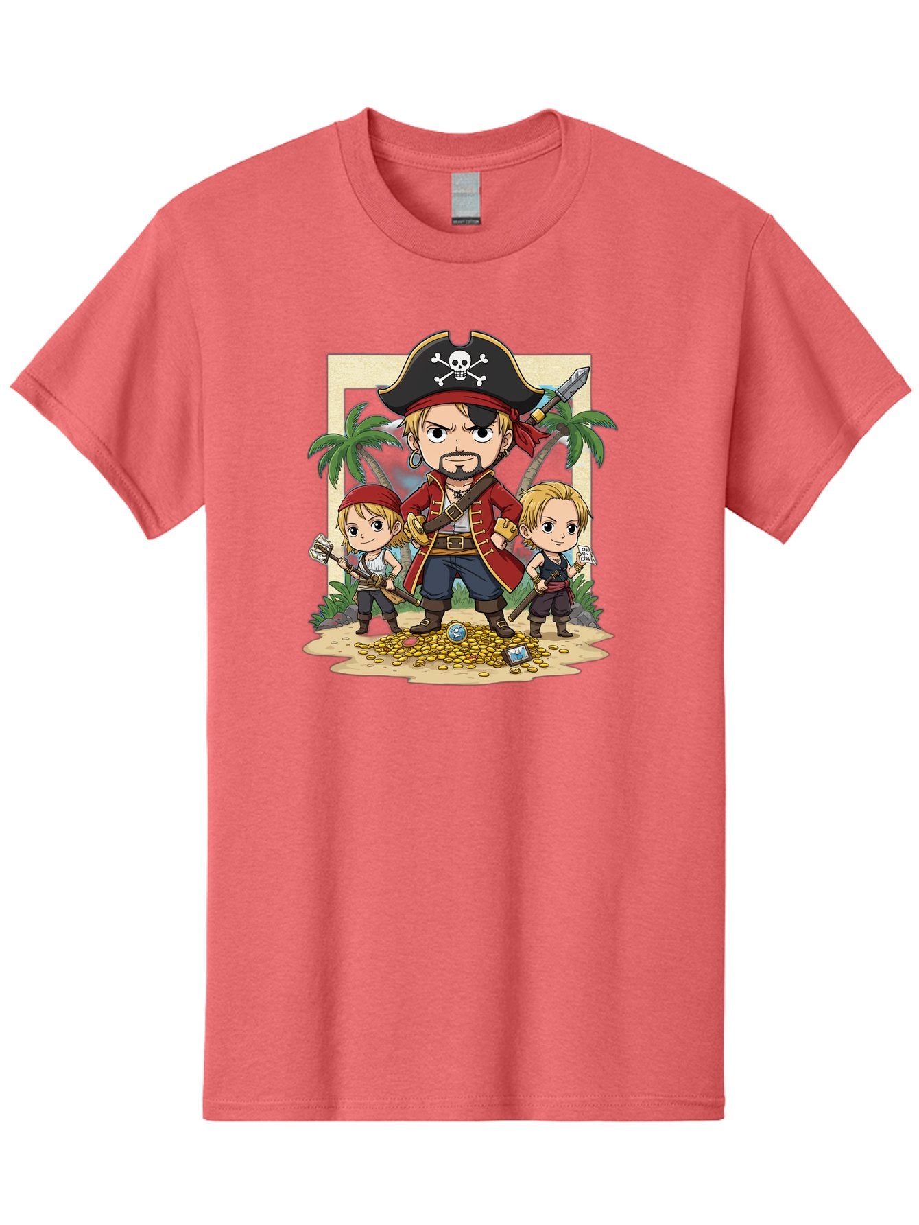 Pirate-And-Children Men'S Graphic Tee, 100% Cotton, Comfortable Casual Summer Wear, Machine Washable, Cartoon Pirate, Pirate Crew, Pirate Adventure, Swashbuckling, Treasure Hunt, Pirate Life, Pirate Kids, Pirate Art, Kids Illustration, Bac256 8