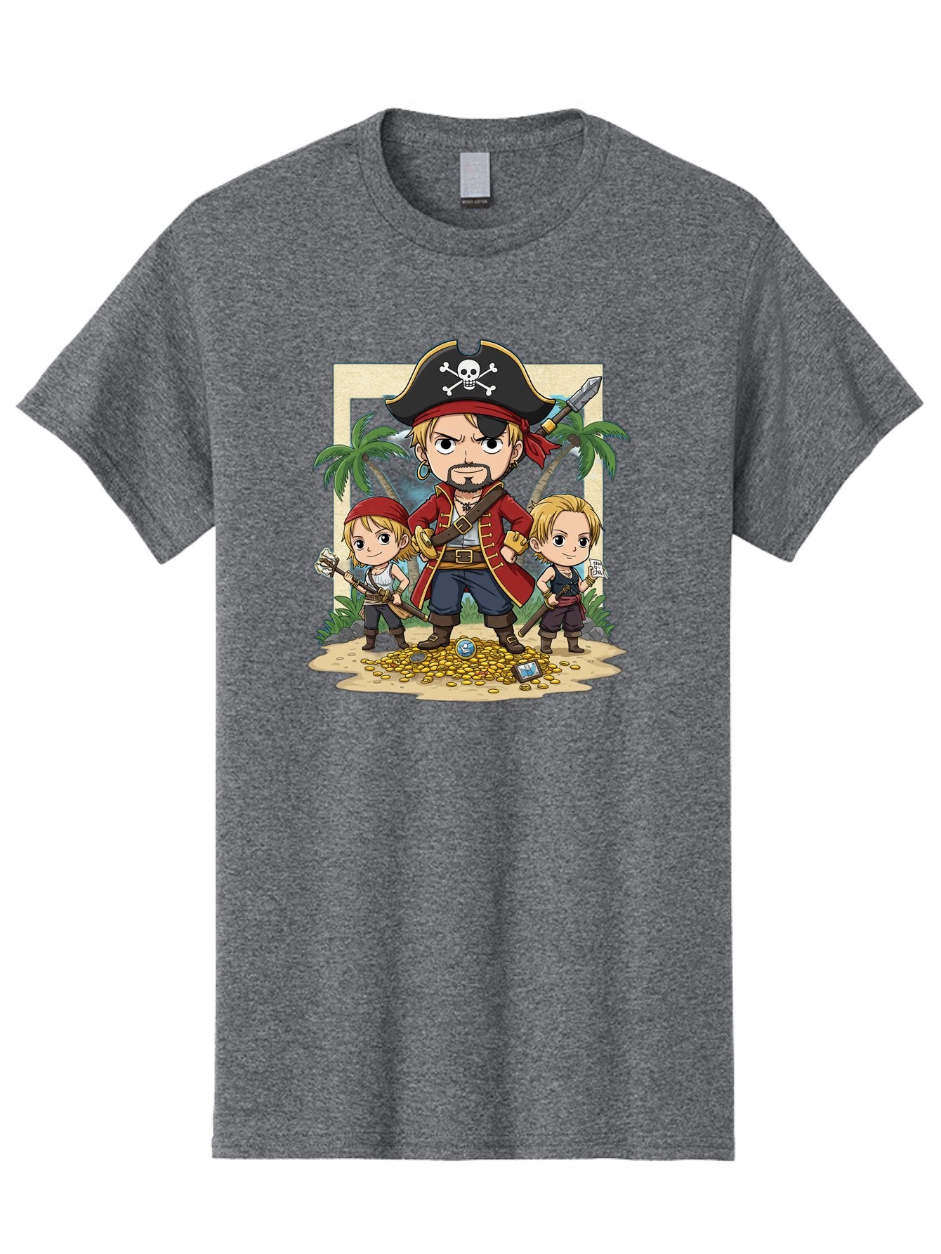 Pirate-And-Children Men'S Graphic Tee, 100% Cotton, Comfortable Casual Summer Wear, Machine Washable, Cartoon Pirate, Pirate Crew, Pirate Adventure, Swashbuckling, Treasure Hunt, Pirate Life, Pirate Kids, Pirate Art, Kids Illustration, Bac256 3