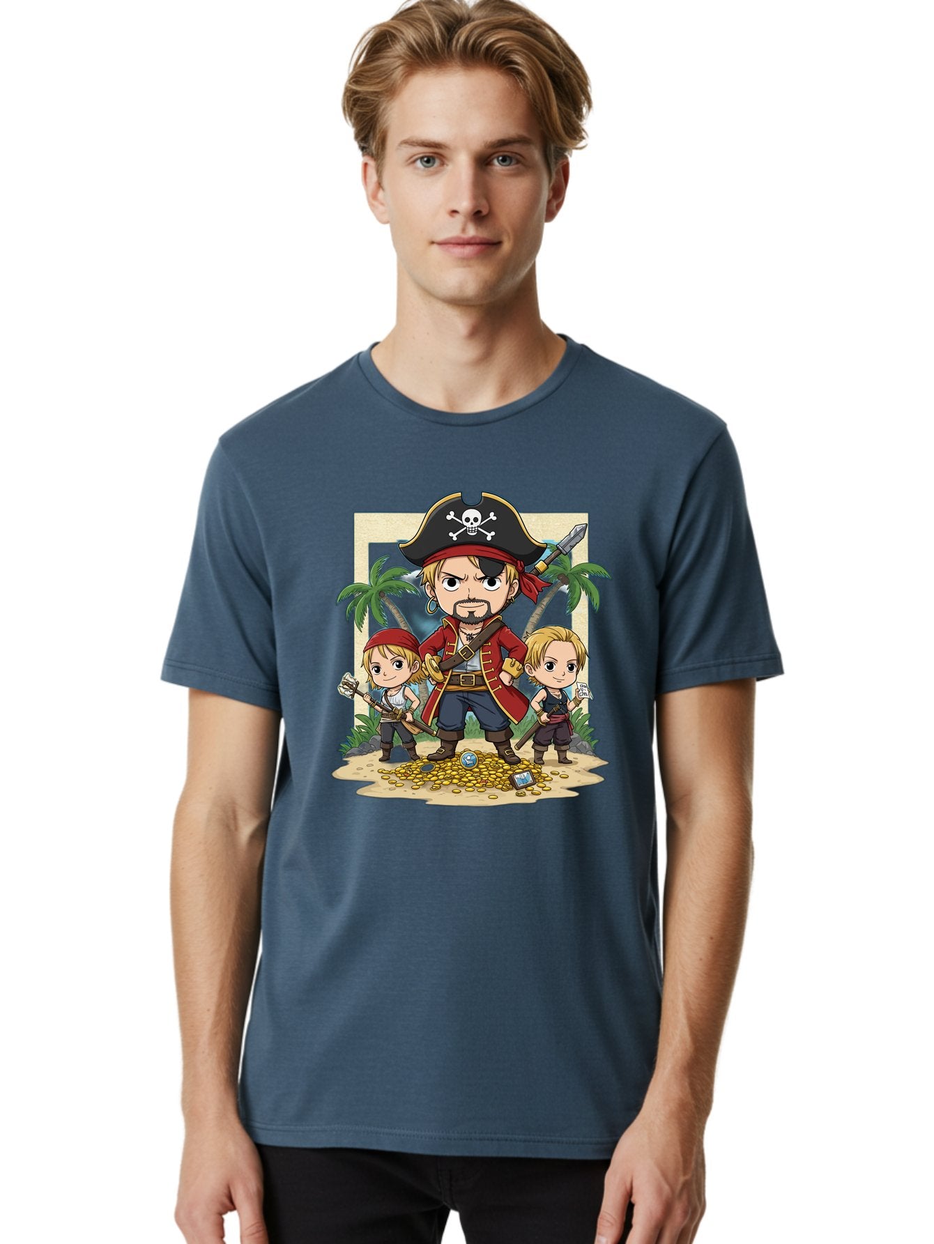Pirate-And-Children Men'S Graphic Tee, 100% Cotton, Comfortable Casual Summer Wear, Machine Washable, Cartoon Pirate, Pirate Crew, Pirate Adventure, Swashbuckling, Treasure Hunt, Pirate Life, Pirate Kids, Pirate Art, Kids Illustration, Bac256 17