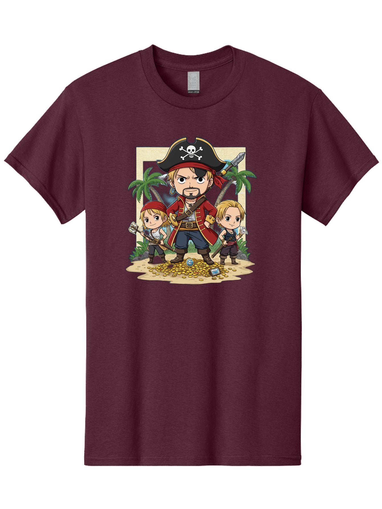 Pirate-And-Children Men'S Graphic Tee, 100% Cotton, Comfortable Casual Summer Wear, Machine Washable, Cartoon Pirate, Pirate Crew, Pirate Adventure, Swashbuckling, Treasure Hunt, Pirate Life, Pirate Kids, Pirate Art, Kids Illustration, Bac256
