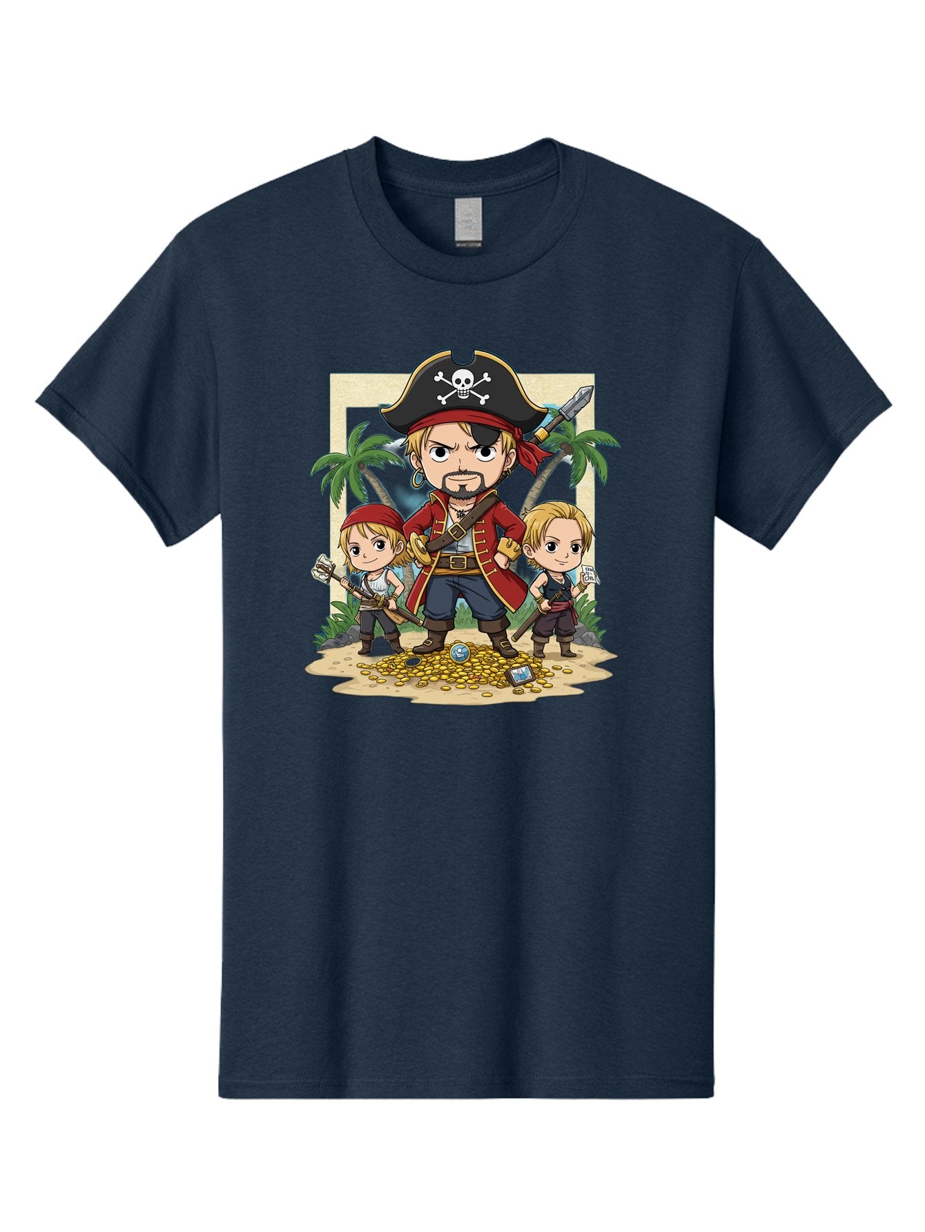 Pirate-And-Children Men'S Graphic Tee, 100% Cotton, Comfortable Casual Summer Wear, Machine Washable, Cartoon Pirate, Pirate Crew, Pirate Adventure, Swashbuckling, Treasure Hunt, Pirate Life, Pirate Kids, Pirate Art, Kids Illustration, Bac256 12