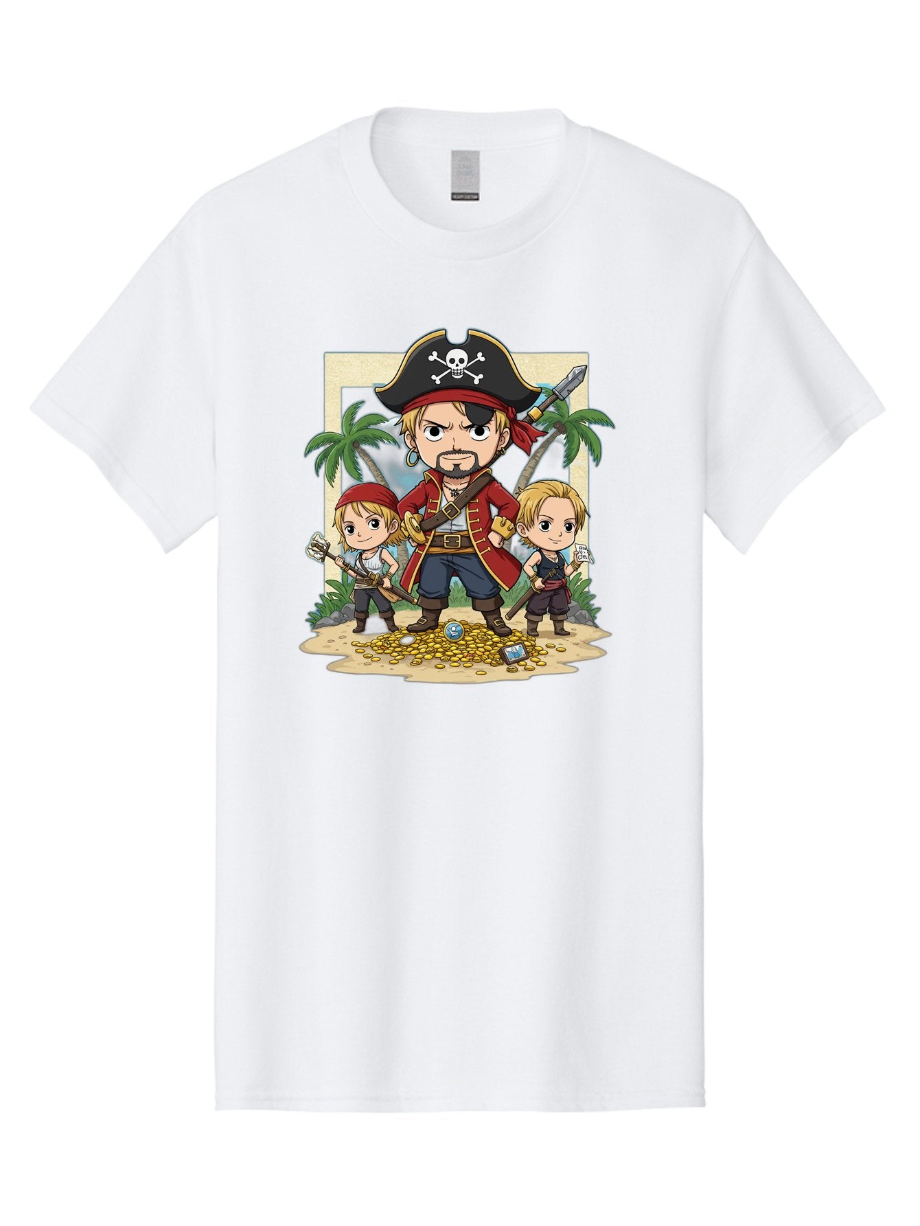 Pirate-And-Children Men'S Graphic Tee, 100% Cotton, Comfortable Casual Summer Wear, Machine Washable, Cartoon Pirate, Pirate Crew, Pirate Adventure, Swashbuckling, Treasure Hunt, Pirate Life, Pirate Kids, Pirate Art, Kids Illustration, Bac256 4
