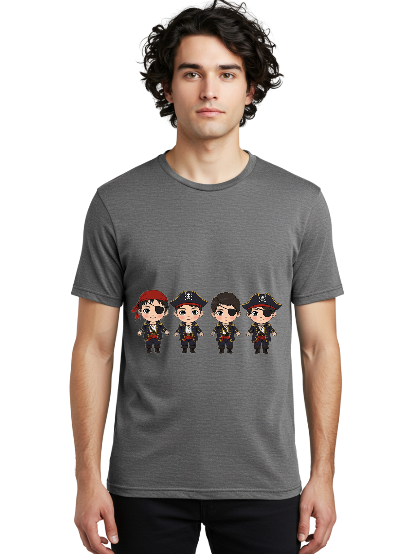 Pirate-Characters Men'S Graphic Tee, 100% Cotton, Comfortable Casual Summer Wear, Machine Washable, Cartoon Pirate Boys, Pirate Costumes, Eye Patches, Pirate Hats, Skull And Crossbones, Pirate Fashion, Kawaii Pirates, Pirate Accessories, Bac257 24