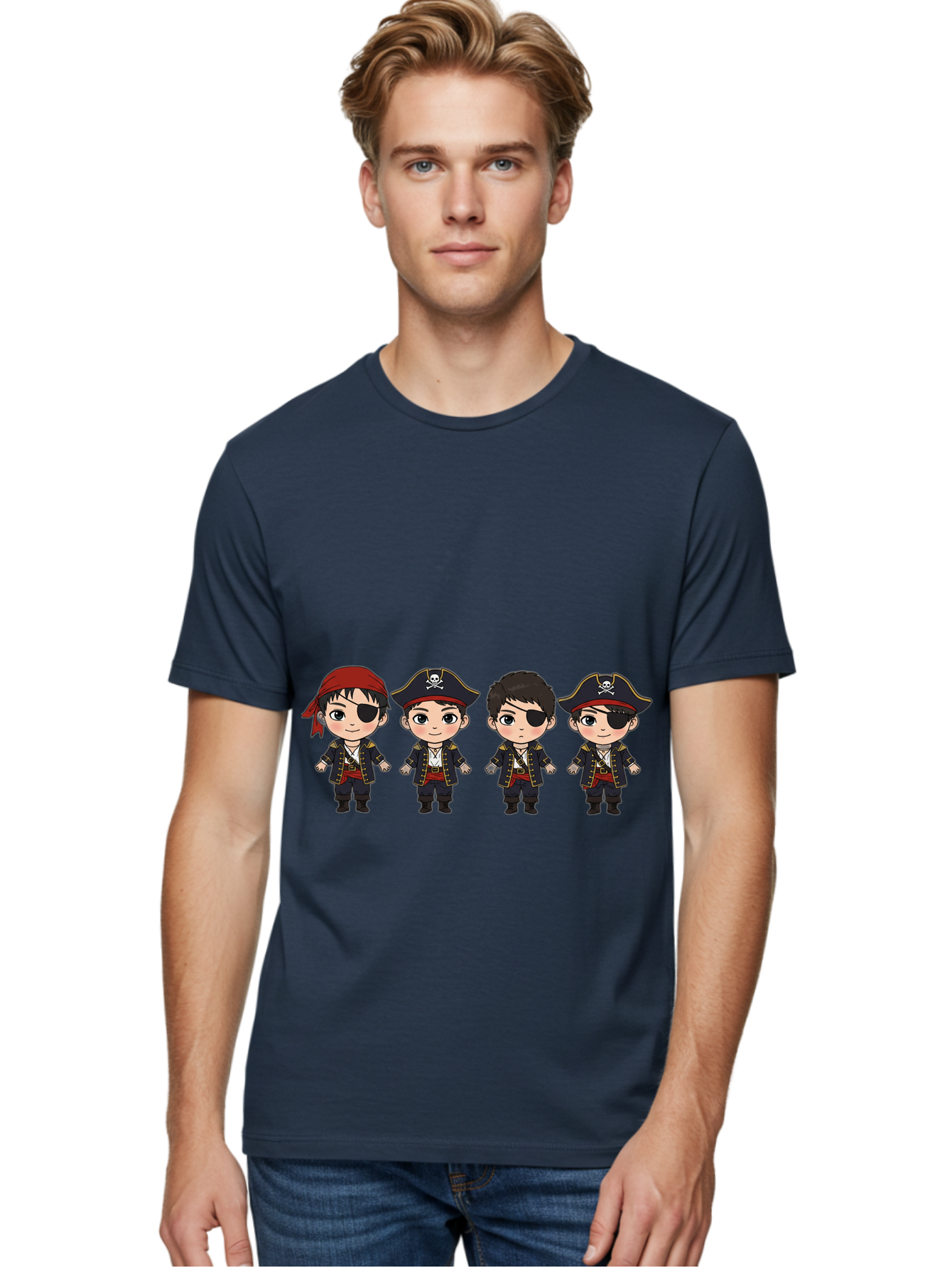 Pirate-Characters Men'S Graphic Tee, 100% Cotton, Comfortable Casual Summer Wear, Machine Washable, Cartoon Pirate Boys, Pirate Costumes, Eye Patches, Pirate Hats, Skull And Crossbones, Pirate Fashion, Kawaii Pirates, Pirate Accessories, Bac257 17