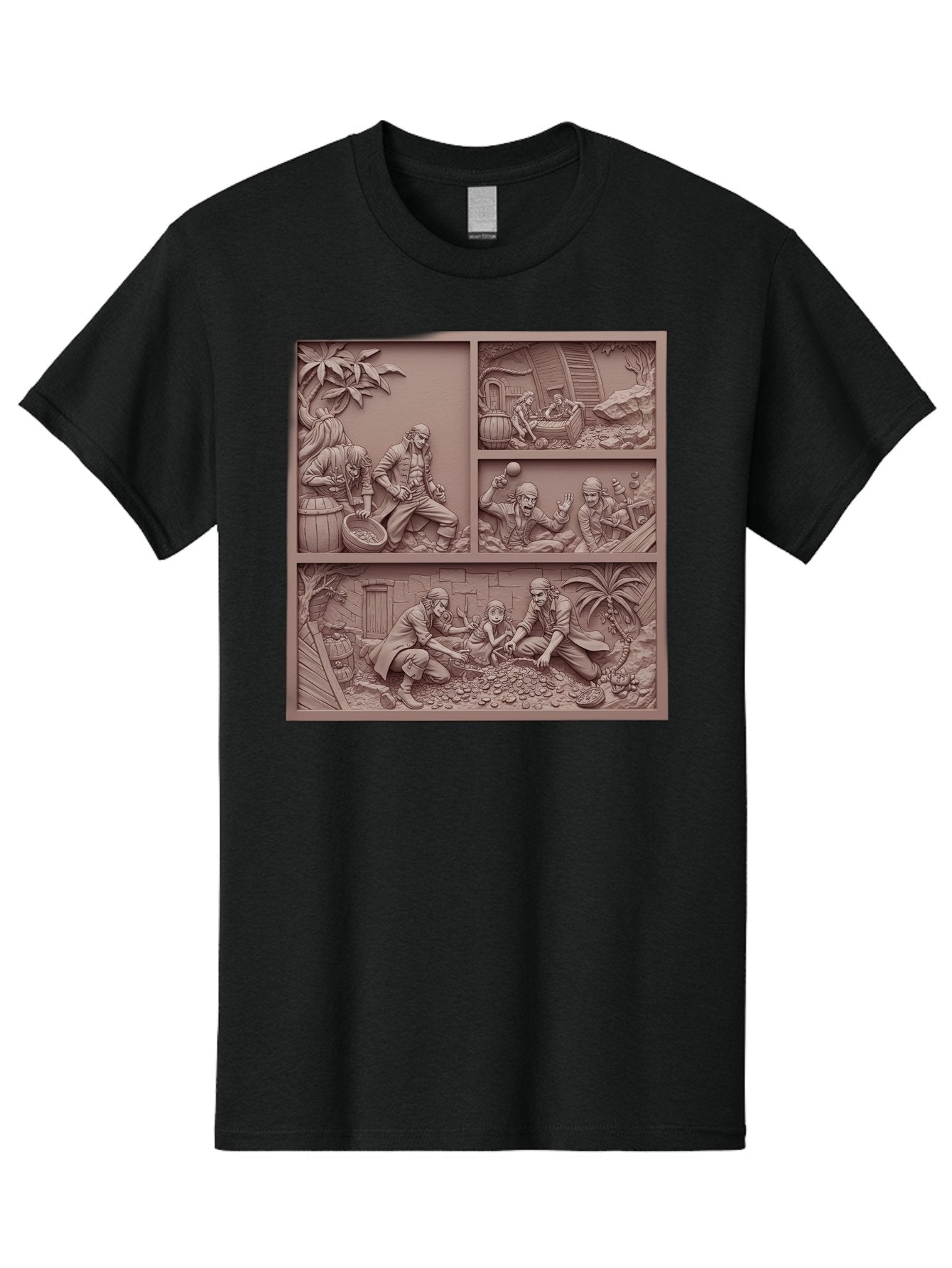 Pirates-Searching-For-Treasure Men'S Graphic Tee, 100% Cotton, Comfortable Casual Summer Wear, Machine Washable, Pirate Scene, Pirate Treasure, Pirate Life, Pirate Adventure, Pirate Loot, Pirate Gold, Buried Treasure, Pirate Theme, Bac258 7