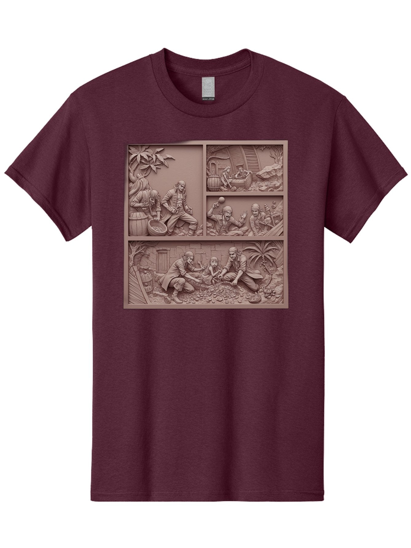 Pirates-Searching-For-Treasure Men'S Graphic Tee, 100% Cotton, Comfortable Casual Summer Wear, Machine Washable, Pirate Scene, Pirate Treasure, Pirate Life, Pirate Adventure, Pirate Loot, Pirate Gold, Buried Treasure, Pirate Theme, Bac258 4