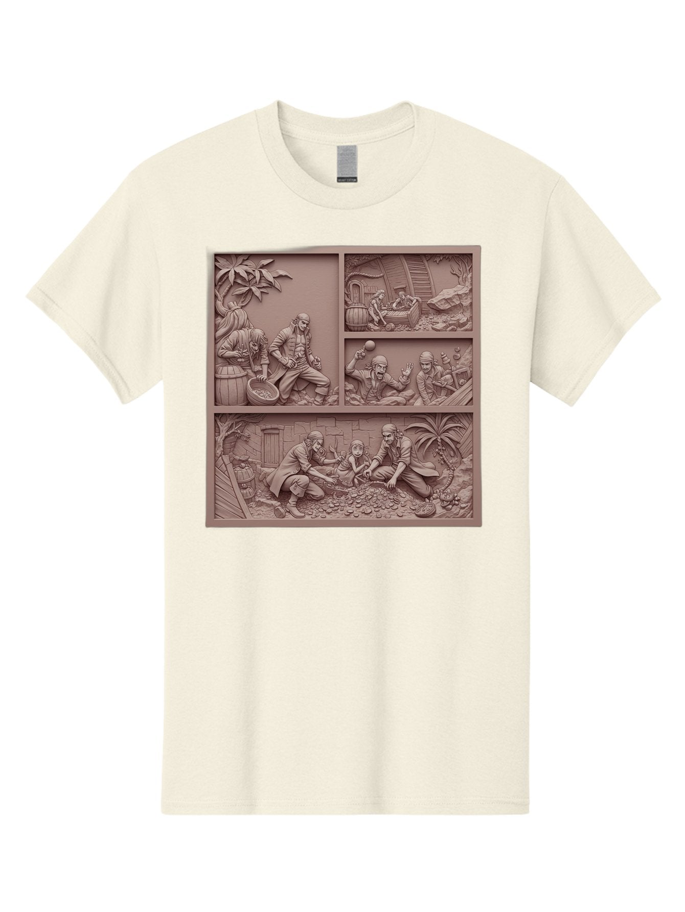 Pirates-Searching-For-Treasure Men'S Graphic Tee, 100% Cotton, Comfortable Casual Summer Wear, Machine Washable, Pirate Scene, Pirate Treasure, Pirate Life, Pirate Adventure, Pirate Loot, Pirate Gold, Buried Treasure, Pirate Theme, Bac258 11