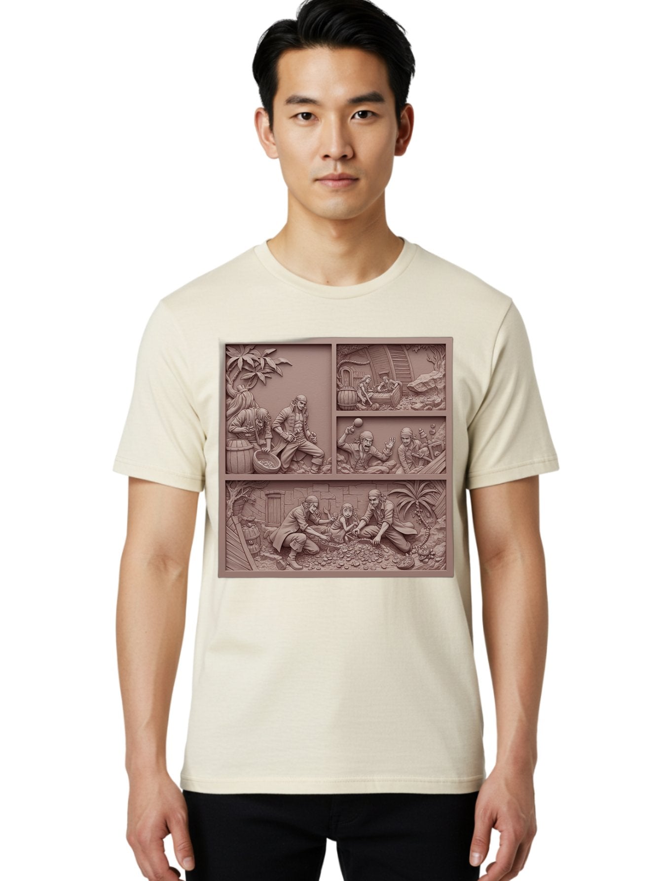 Pirates-Searching-For-Treasure Men'S Graphic Tee, 100% Cotton, Comfortable Casual Summer Wear, Machine Washable, Pirate Scene, Pirate Treasure, Pirate Life, Pirate Adventure, Pirate Loot, Pirate Gold, Buried Treasure, Pirate Theme, Bac258 27