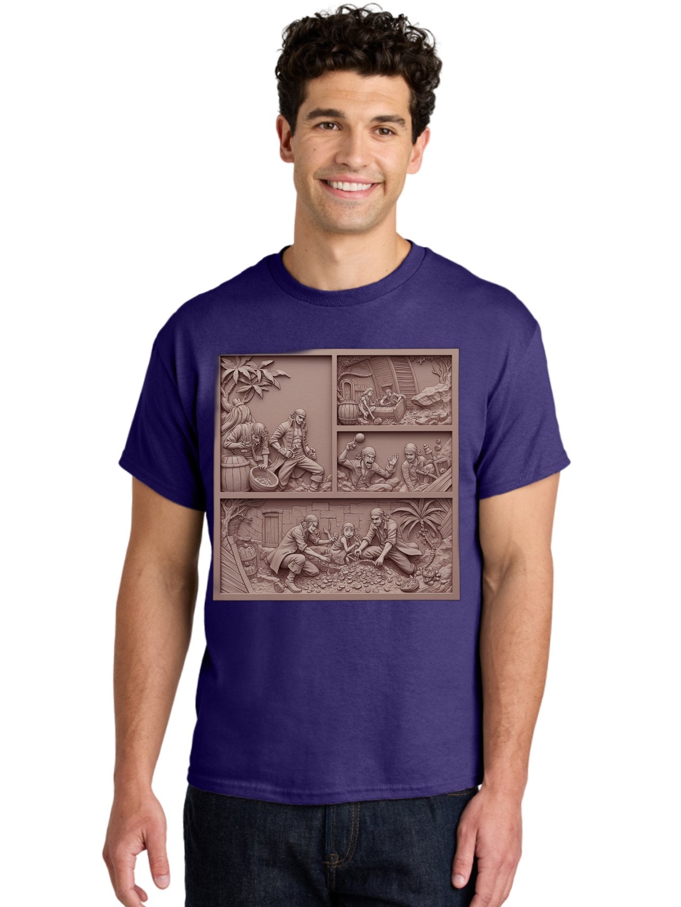 Pirates-Searching-For-Treasure Men'S Graphic Tee, 100% Cotton, Comfortable Casual Summer Wear, Machine Washable, Pirate Scene, Pirate Treasure, Pirate Life, Pirate Adventure, Pirate Loot, Pirate Gold, Buried Treasure, Pirate Theme, Bac258 20