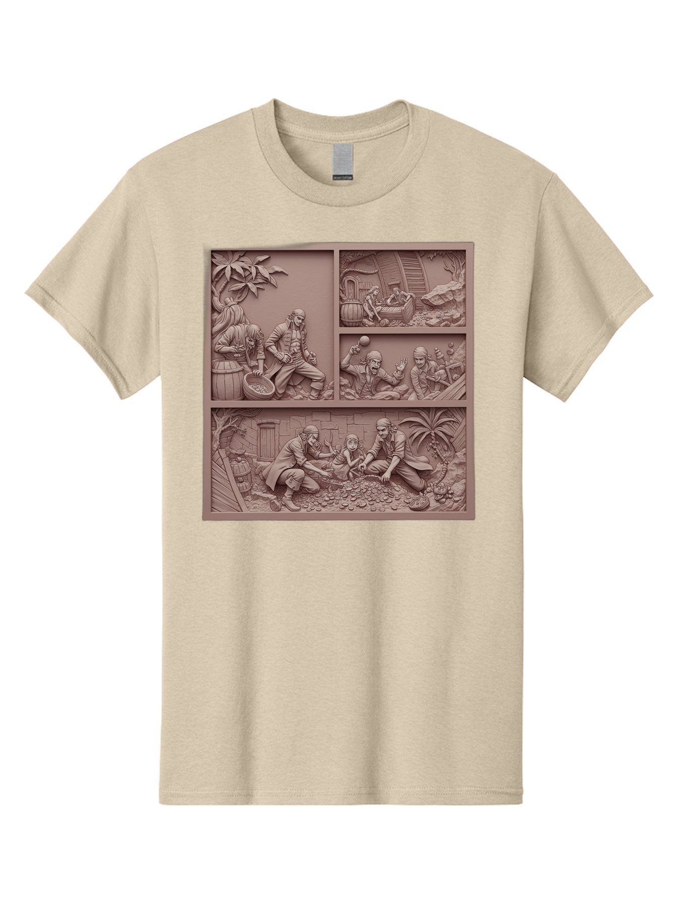 Pirates-Searching-For-Treasure Men'S Graphic Tee, 100% Cotton, Comfortable Casual Summer Wear, Machine Washable, Pirate Scene, Pirate Treasure, Pirate Life, Pirate Adventure, Pirate Loot, Pirate Gold, Buried Treasure, Pirate Theme, Bac258 15