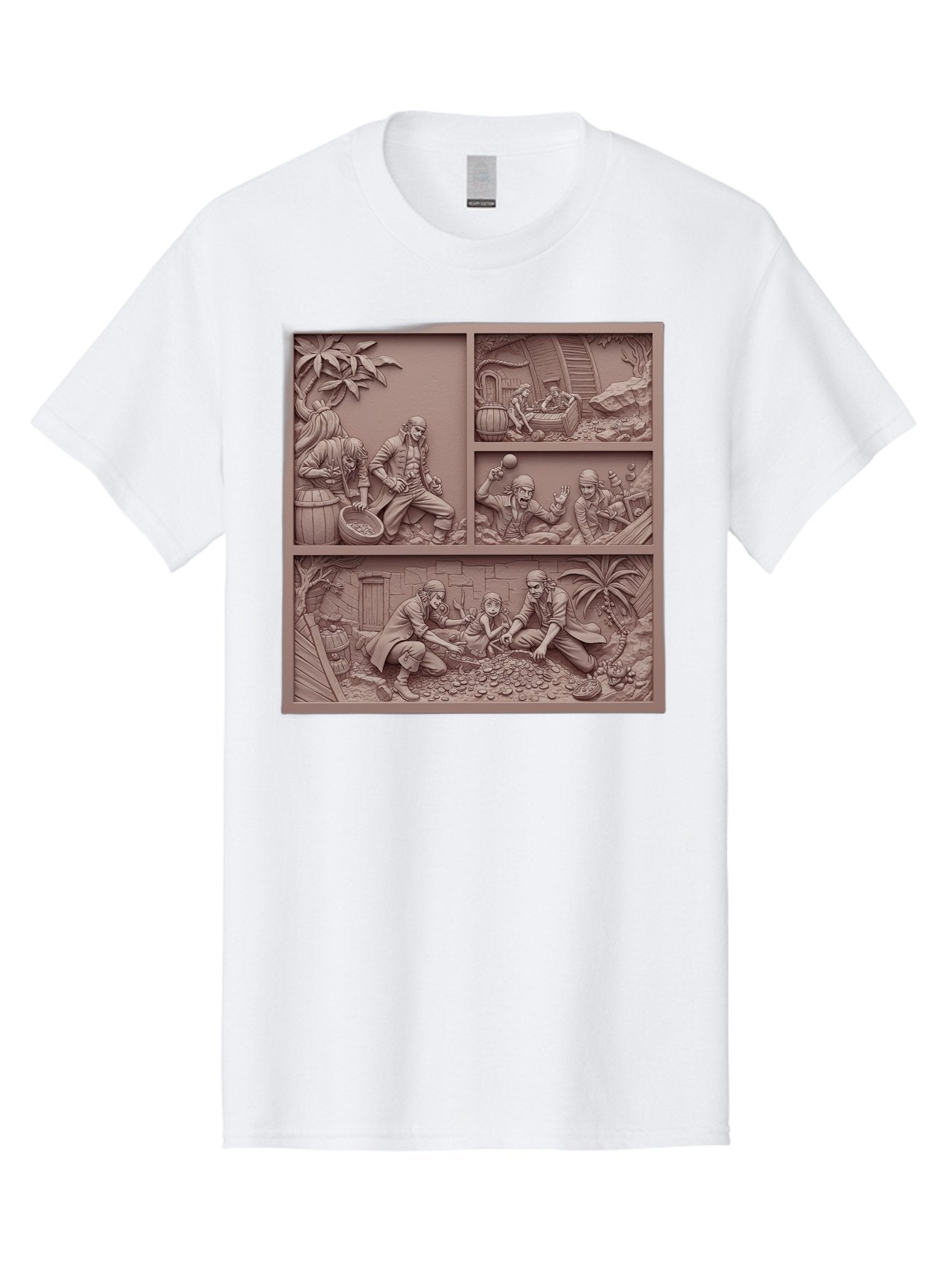 Pirates-Searching-For-Treasure Men'S Graphic Tee, 100% Cotton, Comfortable Casual Summer Wear, Machine Washable, Pirate Scene, Pirate Treasure, Pirate Life, Pirate Adventure, Pirate Loot, Pirate Gold, Buried Treasure, Pirate Theme, Bac258 3