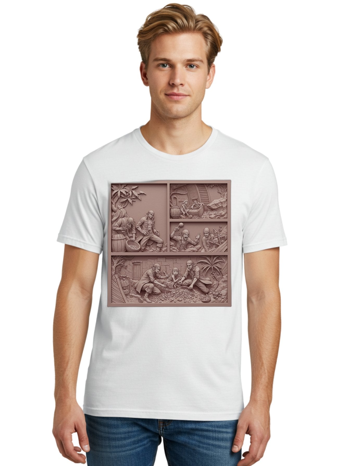 Pirates-Searching-For-Treasure Men'S Graphic Tee, 100% Cotton, Comfortable Casual Summer Wear, Machine Washable, Pirate Scene, Pirate Treasure, Pirate Life, Pirate Adventure, Pirate Loot, Pirate Gold, Buried Treasure, Pirate Theme, Bac258 22