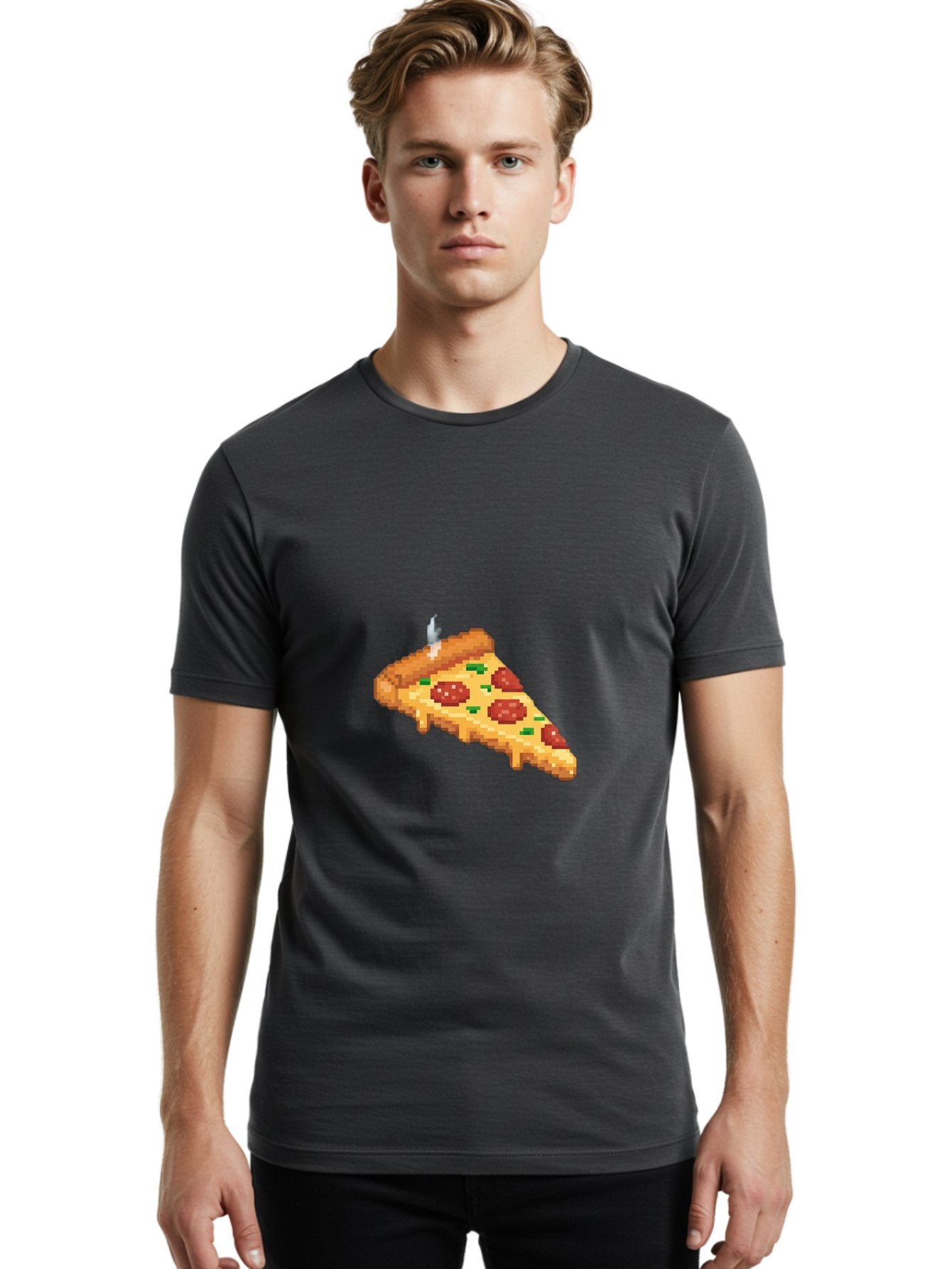 Pixelated-Pizza-Slice Men'S Graphic Tee, 100% Cotton, Comfortable Casual Summer Wear, Machine Washable, Delicious Pepperoni Pizza, Cheesy Goodness, Pixel Art, Retro Video Game, Tasty Treat, Melted Cheese, Savory Flavors, Foodie Delight Bac259 18