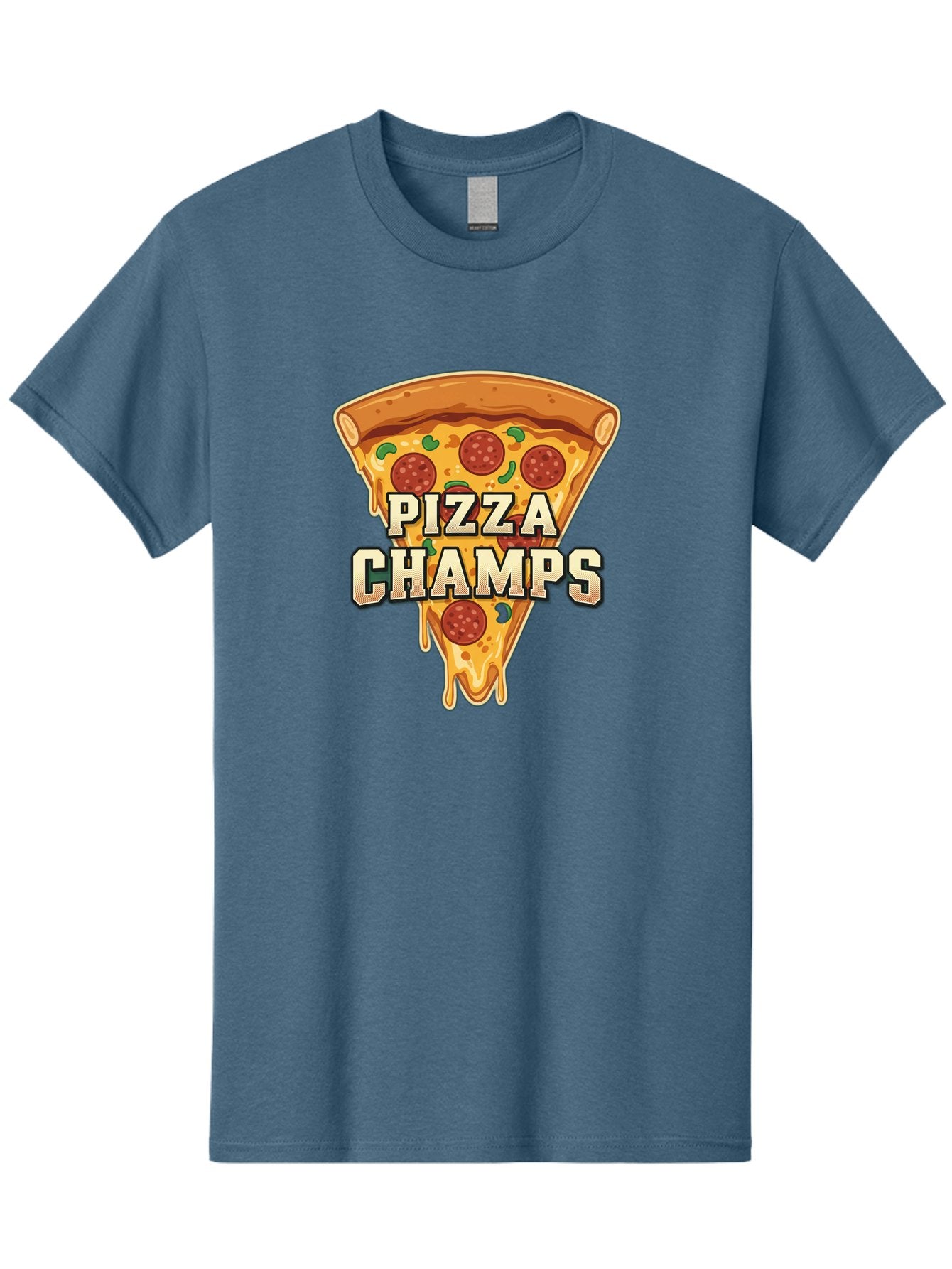 Pizza-Champs Men'S Graphic Tee, 100% Cotton, Comfortable Casual Summer Wear, Machine Washable, Pepperoni Pizza Slice, Cheese Stretch, Pizza Toppings, Italian Food, Pizza Champions, Gaming Logo, Cartoon Style, Appetizing Pizza, Cheesy Pizza, Bac261 5