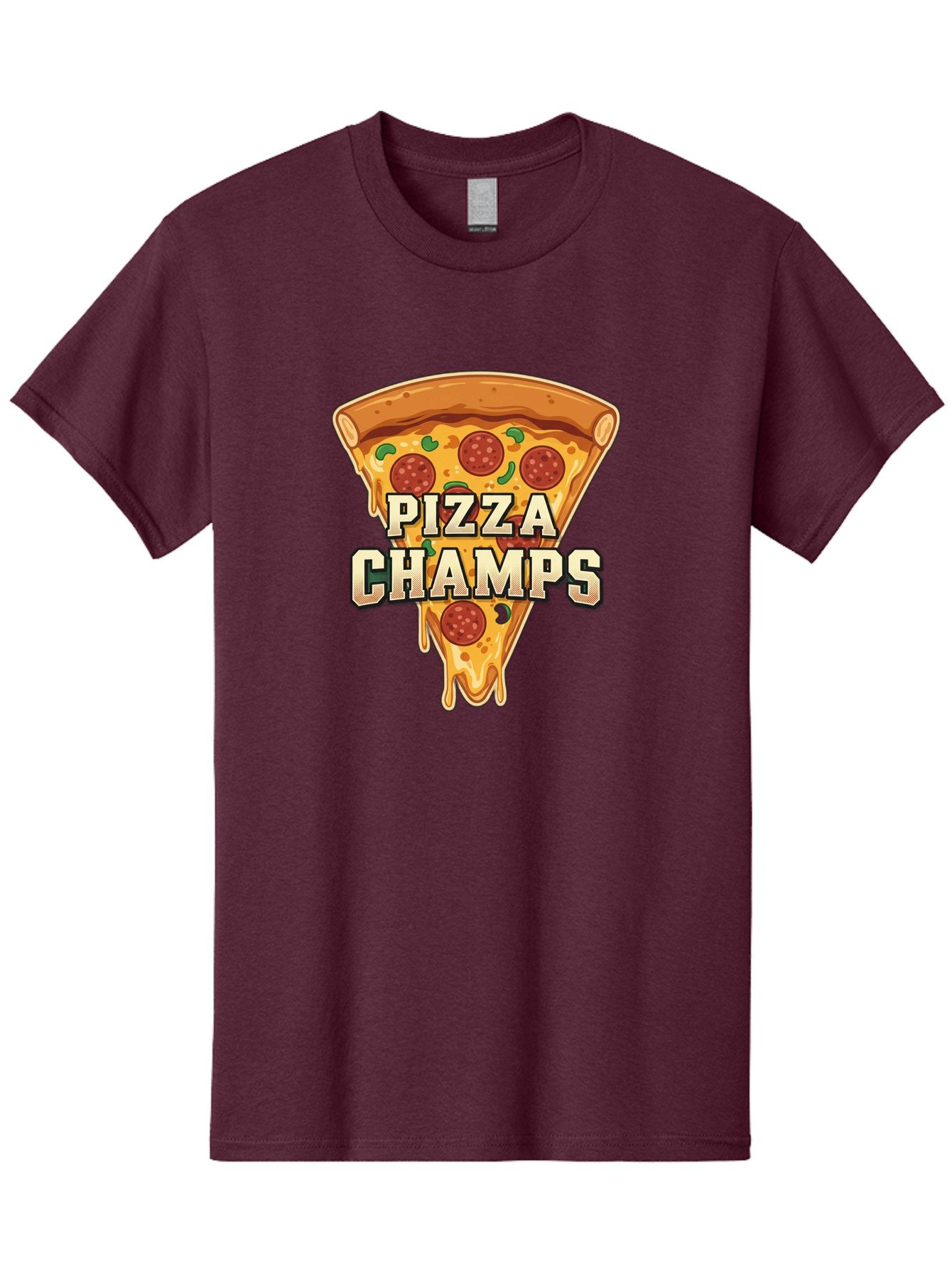 Pizza-Champs Men'S Graphic Tee, 100% Cotton, Comfortable Casual Summer Wear, Machine Washable, Pepperoni Pizza Slice, Cheese Stretch, Pizza Toppings, Italian Food, Pizza Champions, Gaming Logo, Cartoon Style, Appetizing Pizza, Cheesy Pizza, Bac261