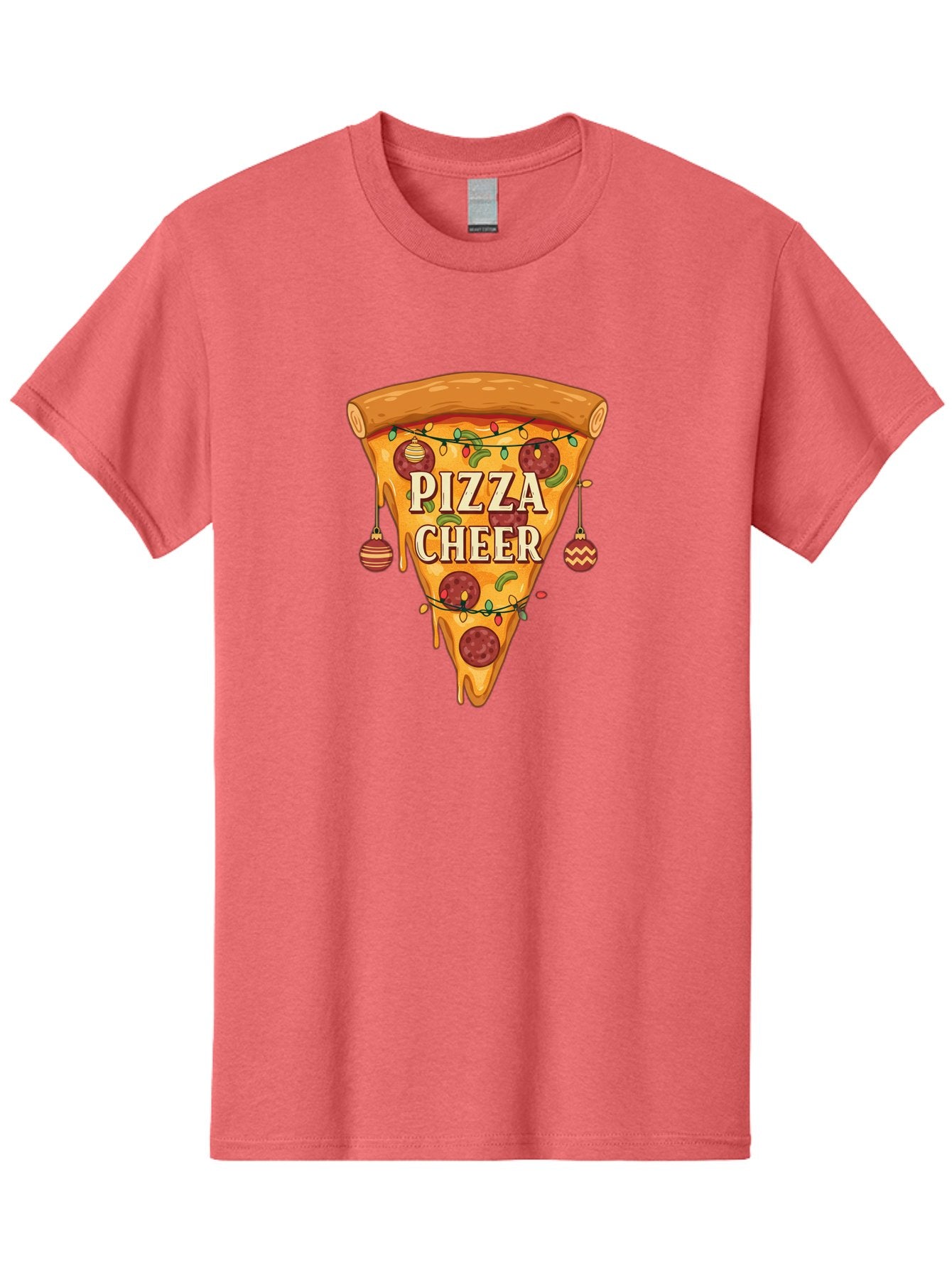 Pizza-Cheer Men'S Graphic Tee, 100% Cotton, Comfortable Casual Summer Wear, Machine Washable, Pizza Slice, Pepperoni Pizza, Christmas Decorations, Holiday Cheer, Festive Food, Delicious Pizza, Christmas Ornaments, Pizza Party, Merry Christmas Bac262 7