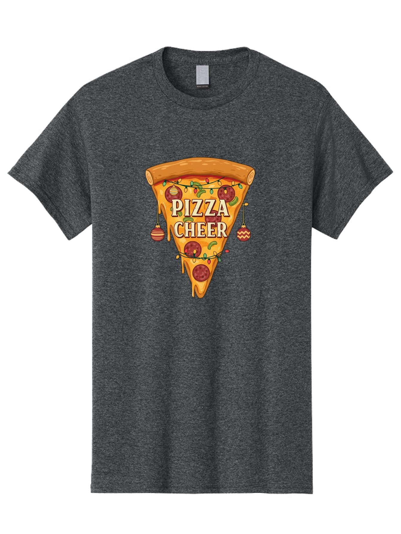 Pizza-Cheer Men'S Graphic Tee, 100% Cotton, Comfortable Casual Summer Wear, Machine Washable, Pizza Slice, Pepperoni Pizza, Christmas Decorations, Holiday Cheer, Festive Food, Delicious Pizza, Christmas Ornaments, Pizza Party, Merry Christmas Bac262 13