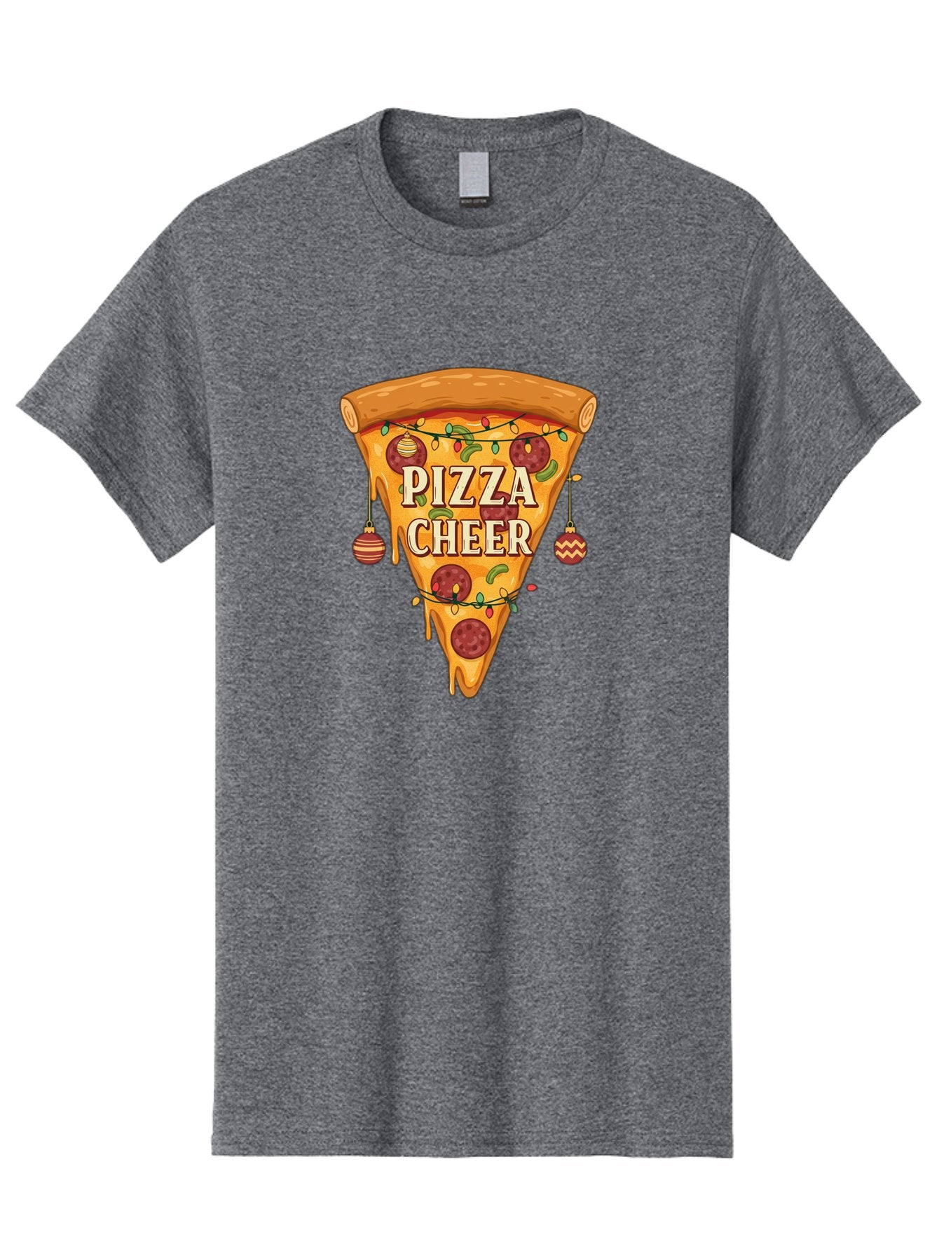 Pizza-Cheer Men'S Graphic Tee, 100% Cotton, Comfortable Casual Summer Wear, Machine Washable, Pizza Slice, Pepperoni Pizza, Christmas Decorations, Holiday Cheer, Festive Food, Delicious Pizza, Christmas Ornaments, Pizza Party, Merry Christmas Bac262 8