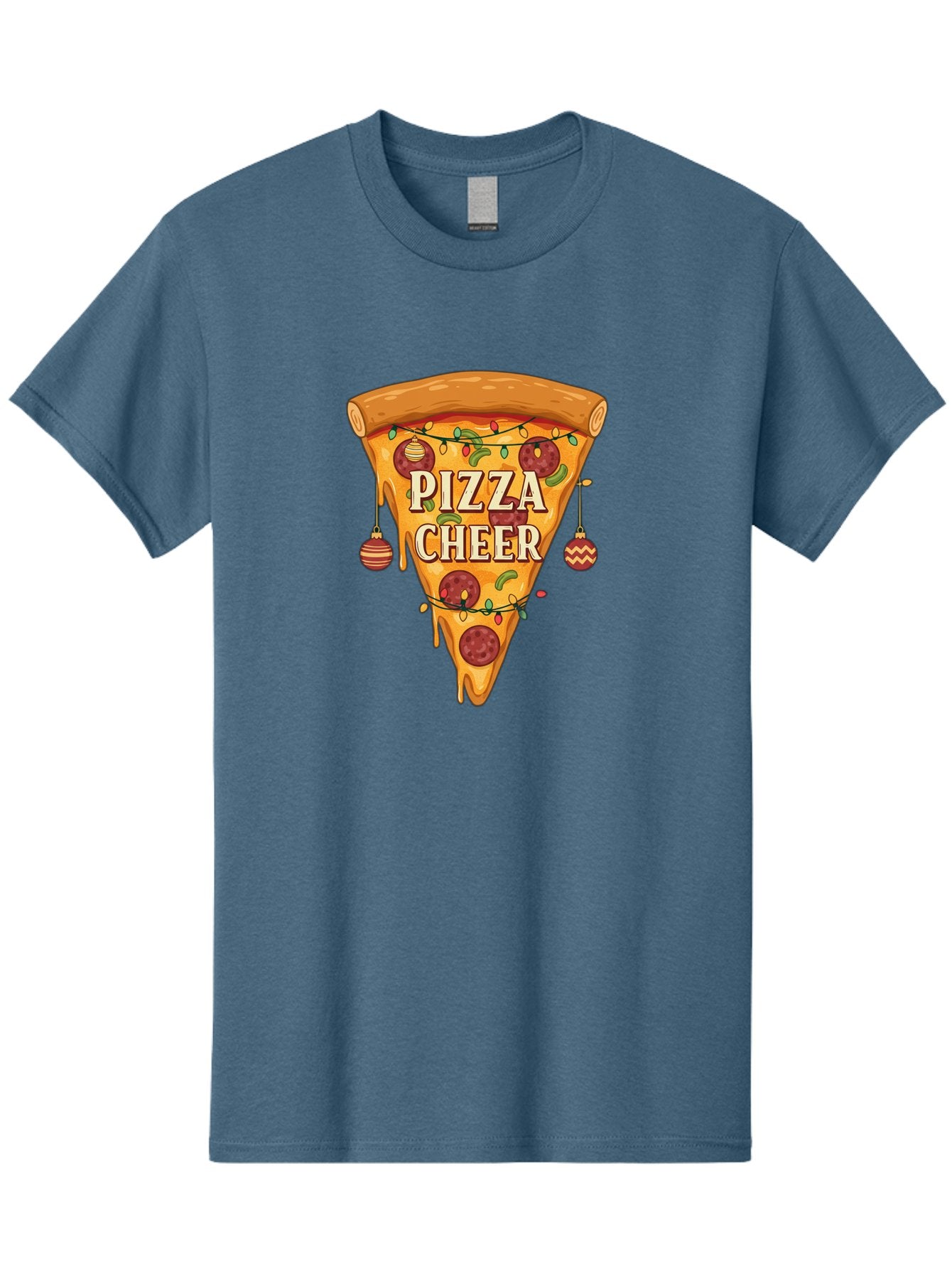 Pizza-Cheer Men'S Graphic Tee, 100% Cotton, Comfortable Casual Summer Wear, Machine Washable, Pizza Slice, Pepperoni Pizza, Christmas Decorations, Holiday Cheer, Festive Food, Delicious Pizza, Christmas Ornaments, Pizza Party, Merry Christmas Bac262 5