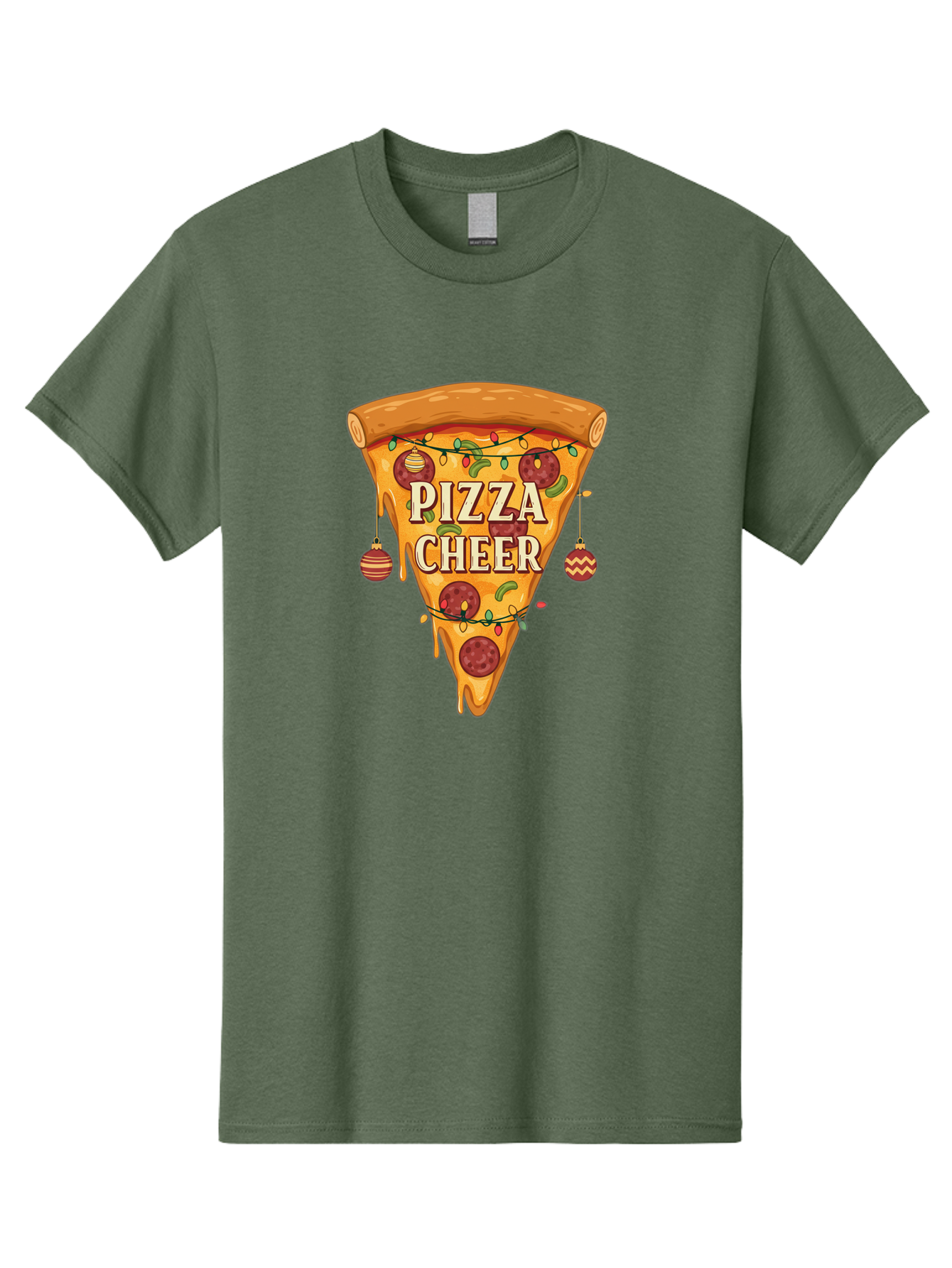Pizza-Cheer Men'S Graphic Tee, 100% Cotton, Comfortable Casual Summer Wear, Machine Washable, Pizza Slice, Pepperoni Pizza, Christmas Decorations, Holiday Cheer, Festive Food, Delicious Pizza, Christmas Ornaments, Pizza Party, Merry Christmas Bac262