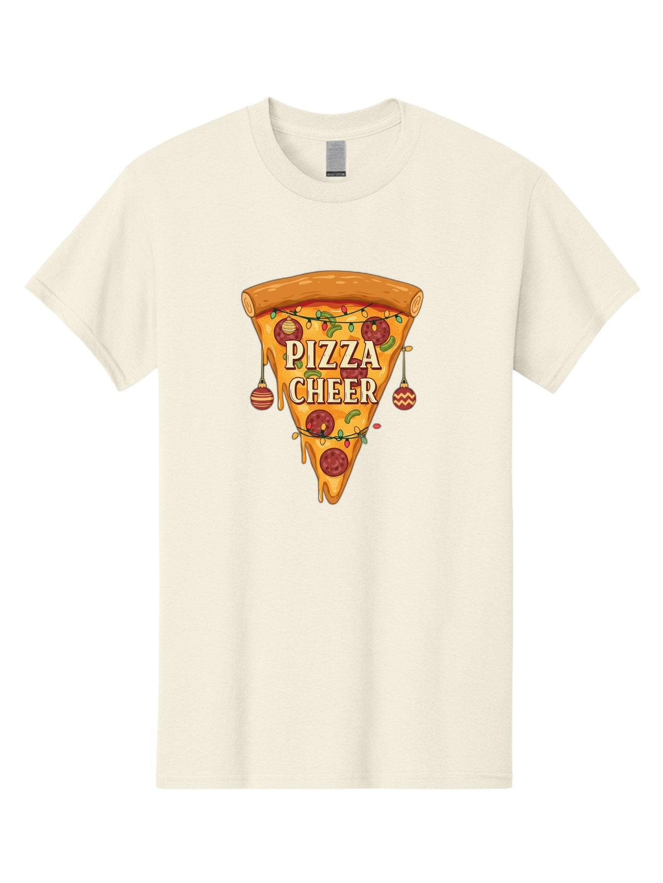 Pizza-Cheer Men'S Graphic Tee, 100% Cotton, Comfortable Casual Summer Wear, Machine Washable, Pizza Slice, Pepperoni Pizza, Christmas Decorations, Holiday Cheer, Festive Food, Delicious Pizza, Christmas Ornaments, Pizza Party, Merry Christmas Bac262 3