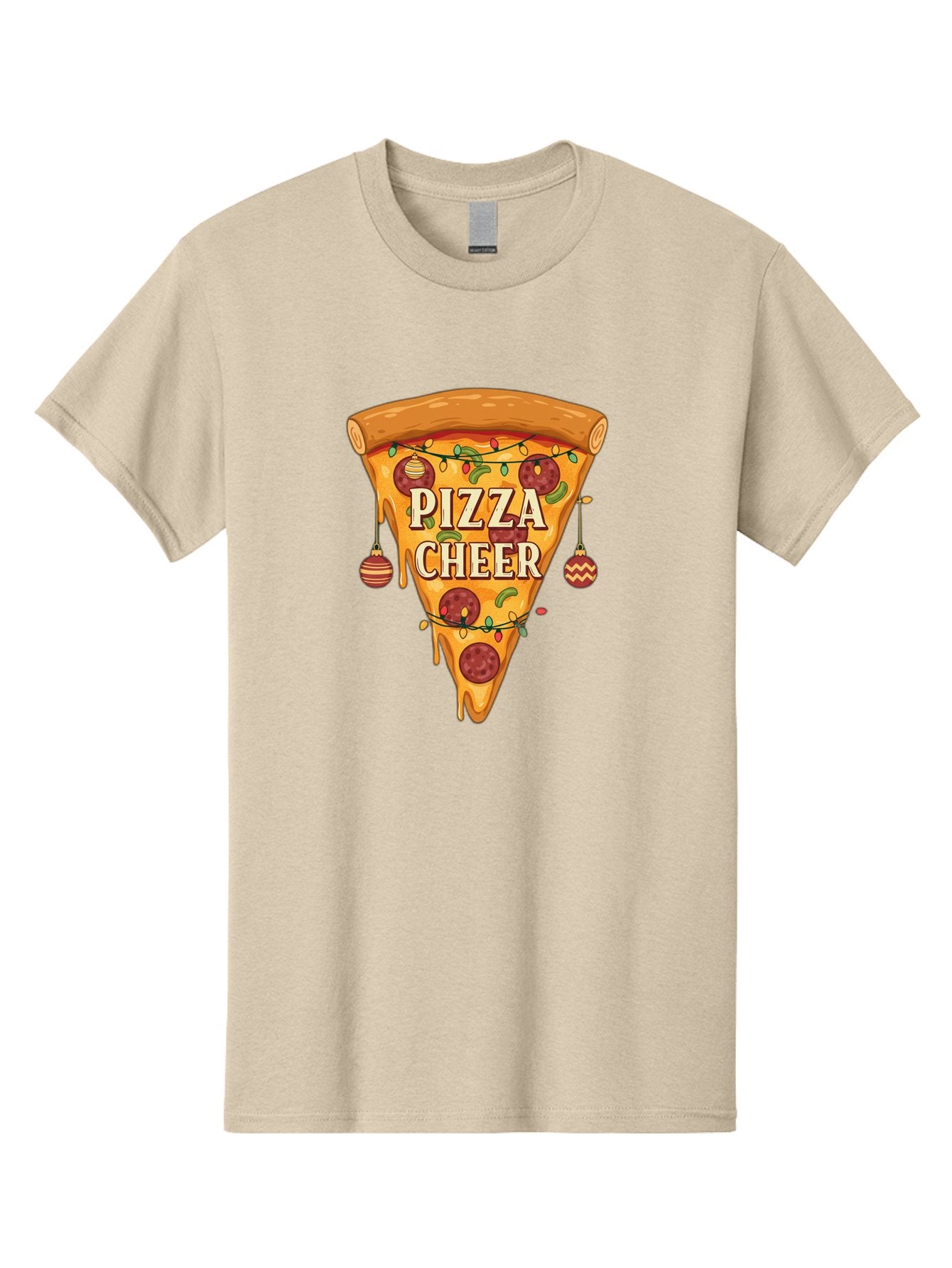 Pizza-Cheer Men'S Graphic Tee, 100% Cotton, Comfortable Casual Summer Wear, Machine Washable, Pizza Slice, Pepperoni Pizza, Christmas Decorations, Holiday Cheer, Festive Food, Delicious Pizza, Christmas Ornaments, Pizza Party, Merry Christmas Bac262
