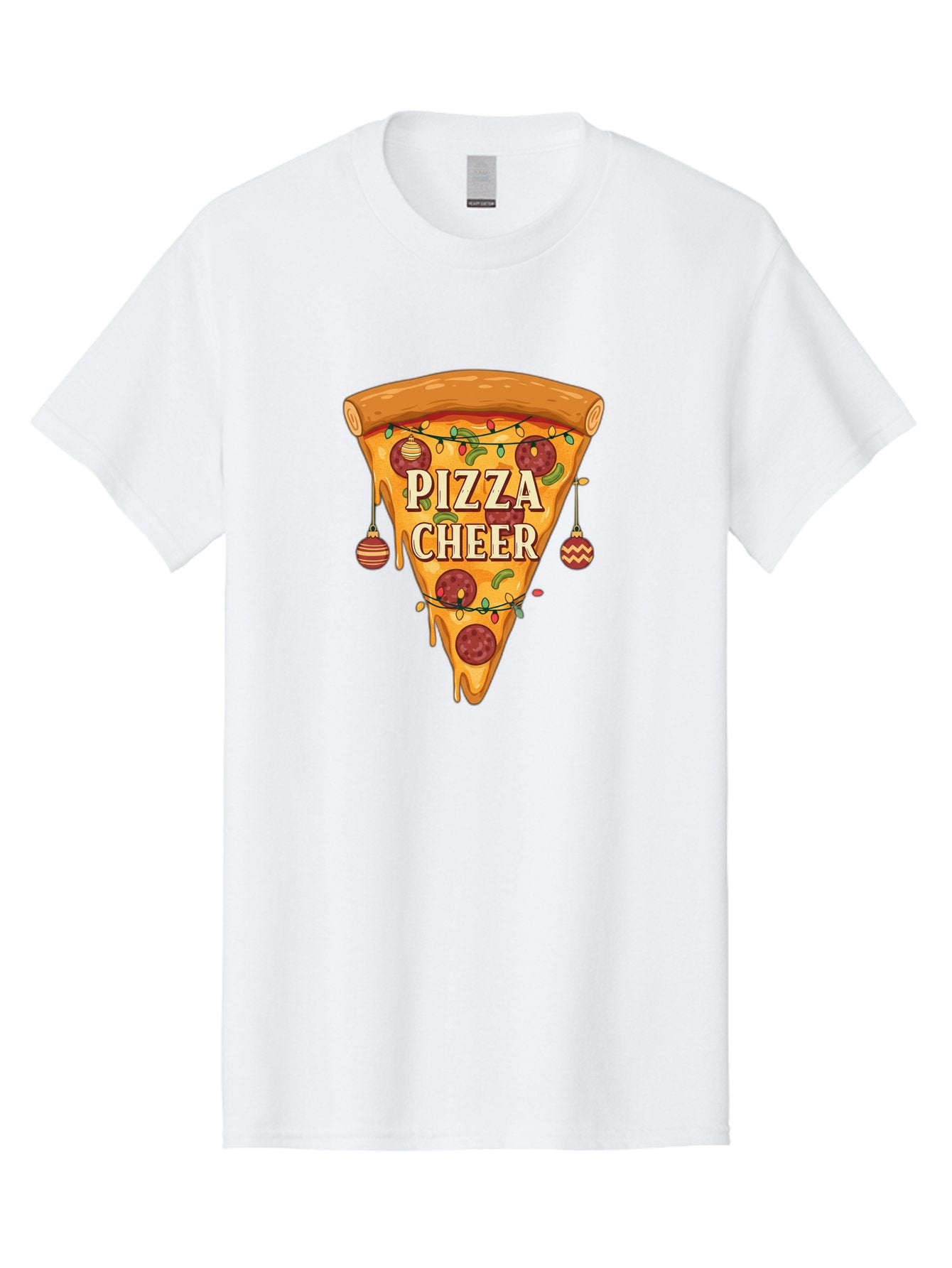 Pizza-Cheer Men'S Graphic Tee, 100% Cotton, Comfortable Casual Summer Wear, Machine Washable, Pizza Slice, Pepperoni Pizza, Christmas Decorations, Holiday Cheer, Festive Food, Delicious Pizza, Christmas Ornaments, Pizza Party, Merry Christmas Bac262