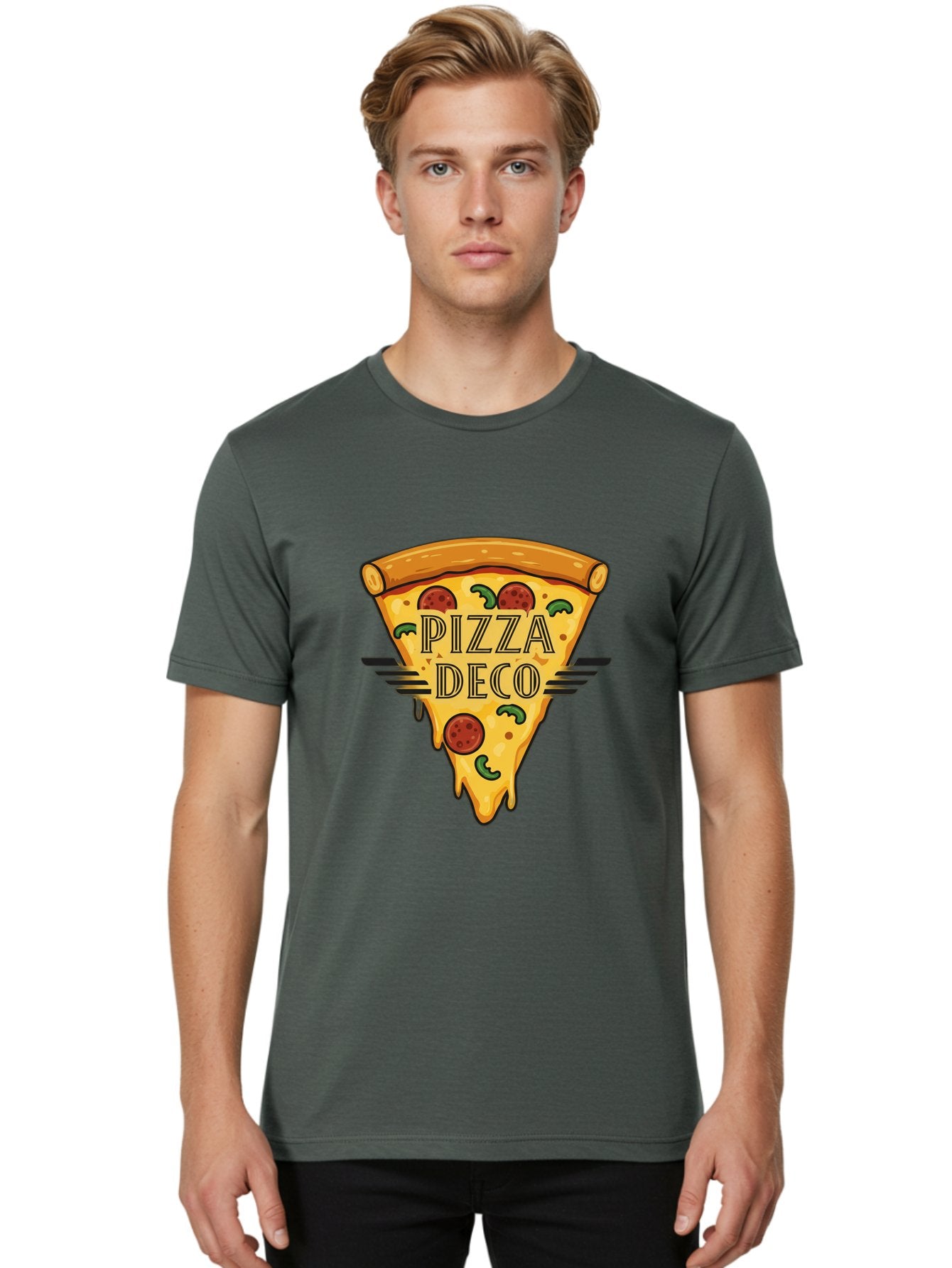 Pizza-Deco Men'S Graphic Tee, 100% Cotton, Comfortable Casual Summer Wear, Machine Washable, Pizza Slice, Melted Cheese, Pepperoni Pizza, Jalapeno Slices, Italian Food, Food Logo, Pizza Branding, Cartoon Illustration, Cheesy Goodness, Bac263 29