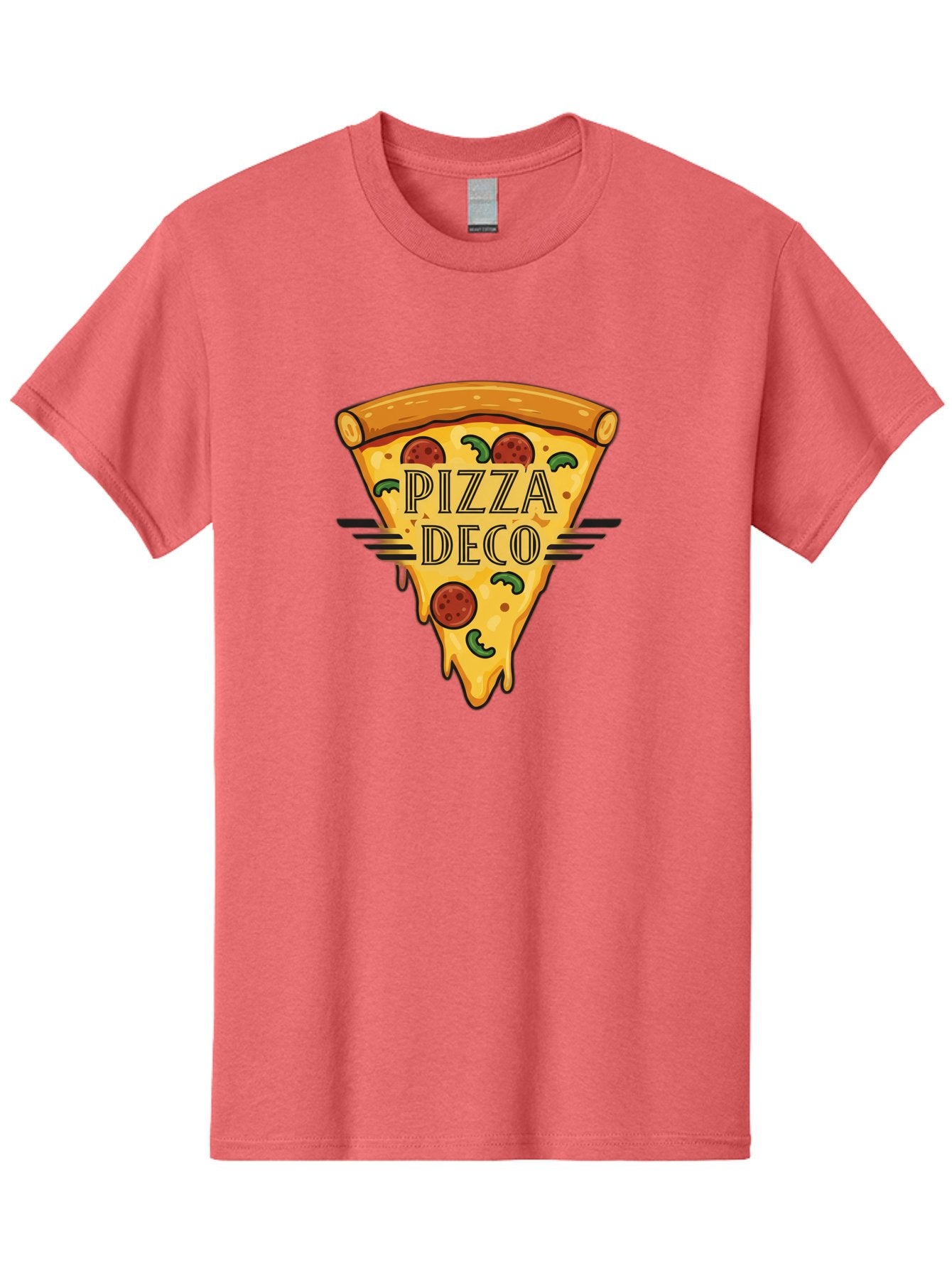 Pizza-Deco Men'S Graphic Tee, 100% Cotton, Comfortable Casual Summer Wear, Machine Washable, Pizza Slice, Melted Cheese, Pepperoni Pizza, Jalapeno Slices, Italian Food, Food Logo, Pizza Branding, Cartoon Illustration, Cheesy Goodness, Bac263 13