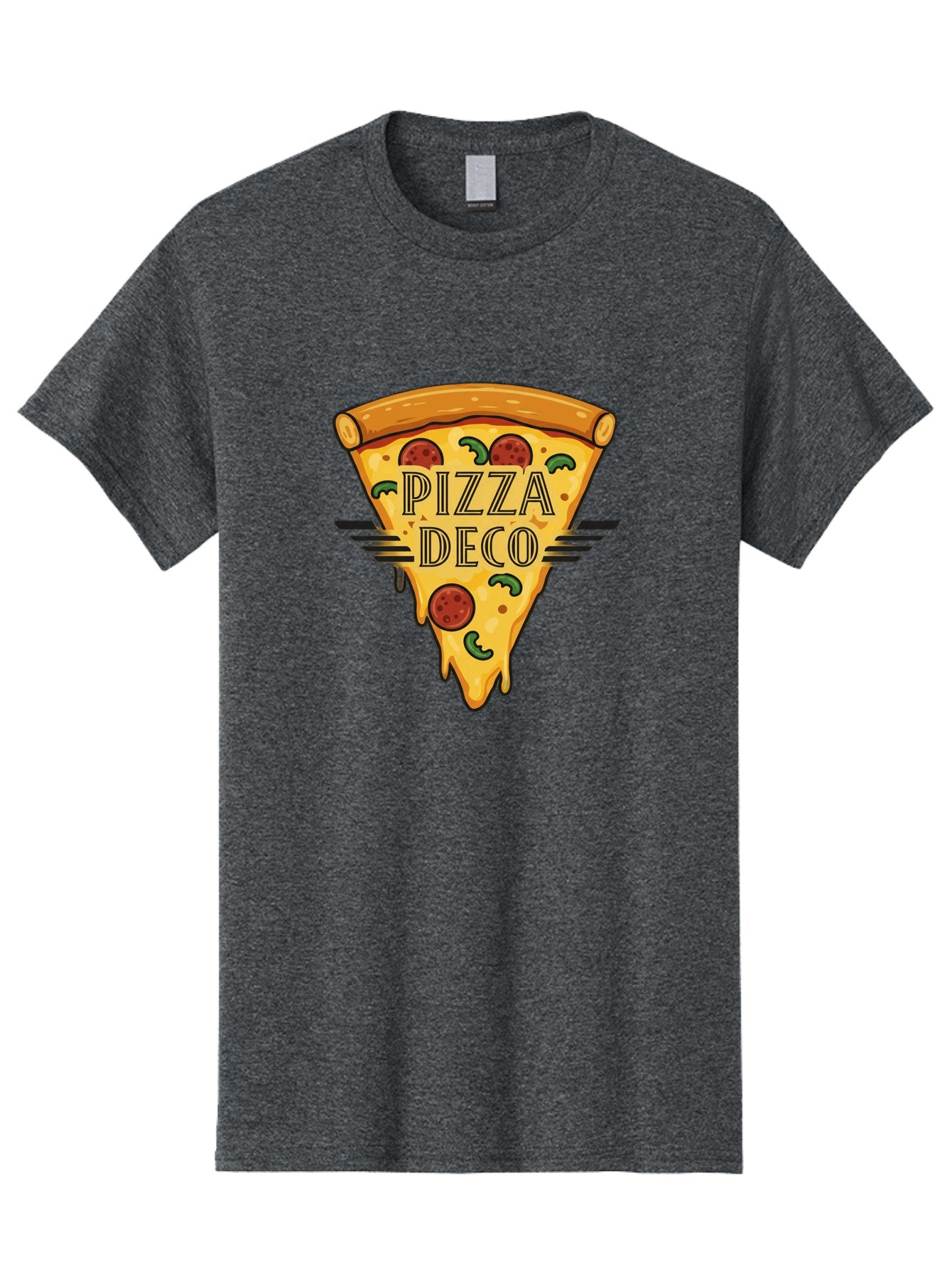 Pizza-Deco Men'S Graphic Tee, 100% Cotton, Comfortable Casual Summer Wear, Machine Washable, Pizza Slice, Melted Cheese, Pepperoni Pizza, Jalapeno Slices, Italian Food, Food Logo, Pizza Branding, Cartoon Illustration, Cheesy Goodness, Bac263 8