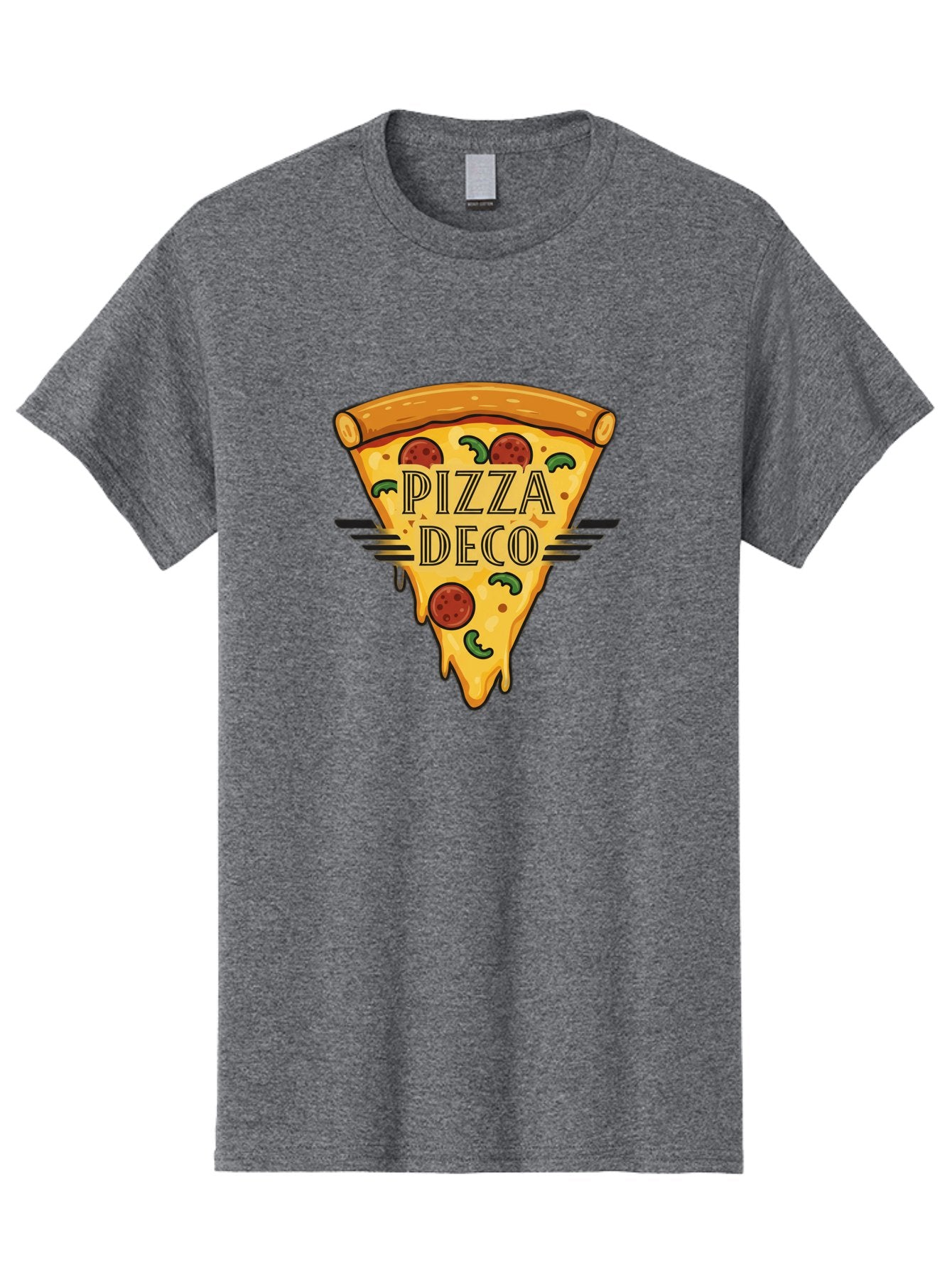 Pizza-Deco Men'S Graphic Tee, 100% Cotton, Comfortable Casual Summer Wear, Machine Washable, Pizza Slice, Melted Cheese, Pepperoni Pizza, Jalapeno Slices, Italian Food, Food Logo, Pizza Branding, Cartoon Illustration, Cheesy Goodness, Bac263