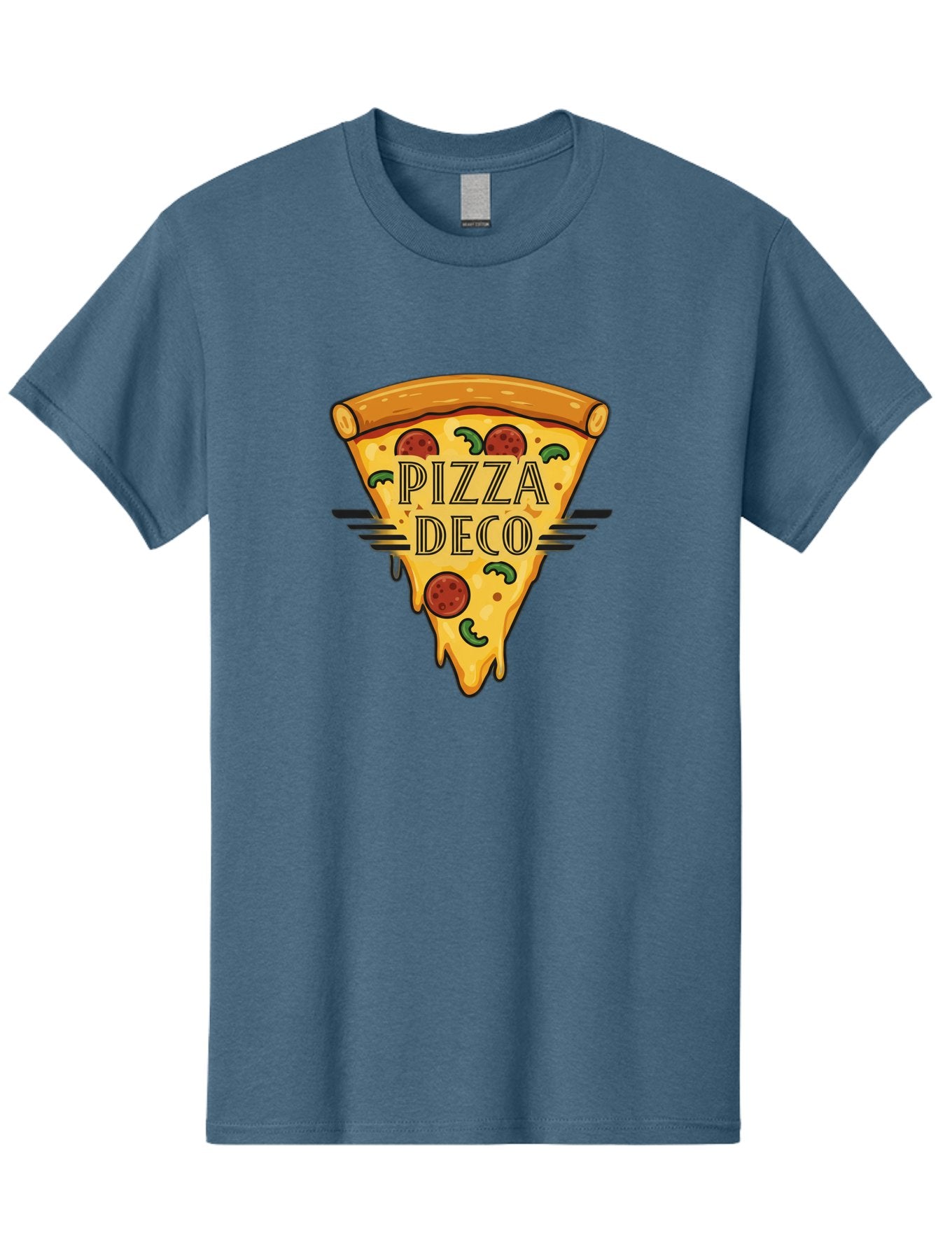 Pizza-Deco Men'S Graphic Tee, 100% Cotton, Comfortable Casual Summer Wear, Machine Washable, Pizza Slice, Melted Cheese, Pepperoni Pizza, Jalapeno Slices, Italian Food, Food Logo, Pizza Branding, Cartoon Illustration, Cheesy Goodness, Bac263 6