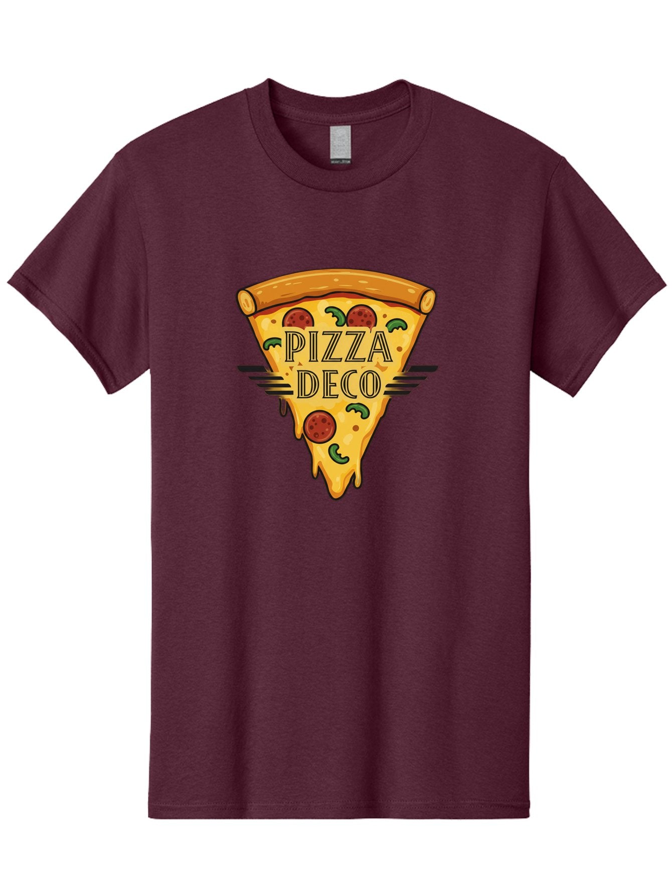 Pizza-Deco Men'S Graphic Tee, 100% Cotton, Comfortable Casual Summer Wear, Machine Washable, Pizza Slice, Melted Cheese, Pepperoni Pizza, Jalapeno Slices, Italian Food, Food Logo, Pizza Branding, Cartoon Illustration, Cheesy Goodness, Bac263 7