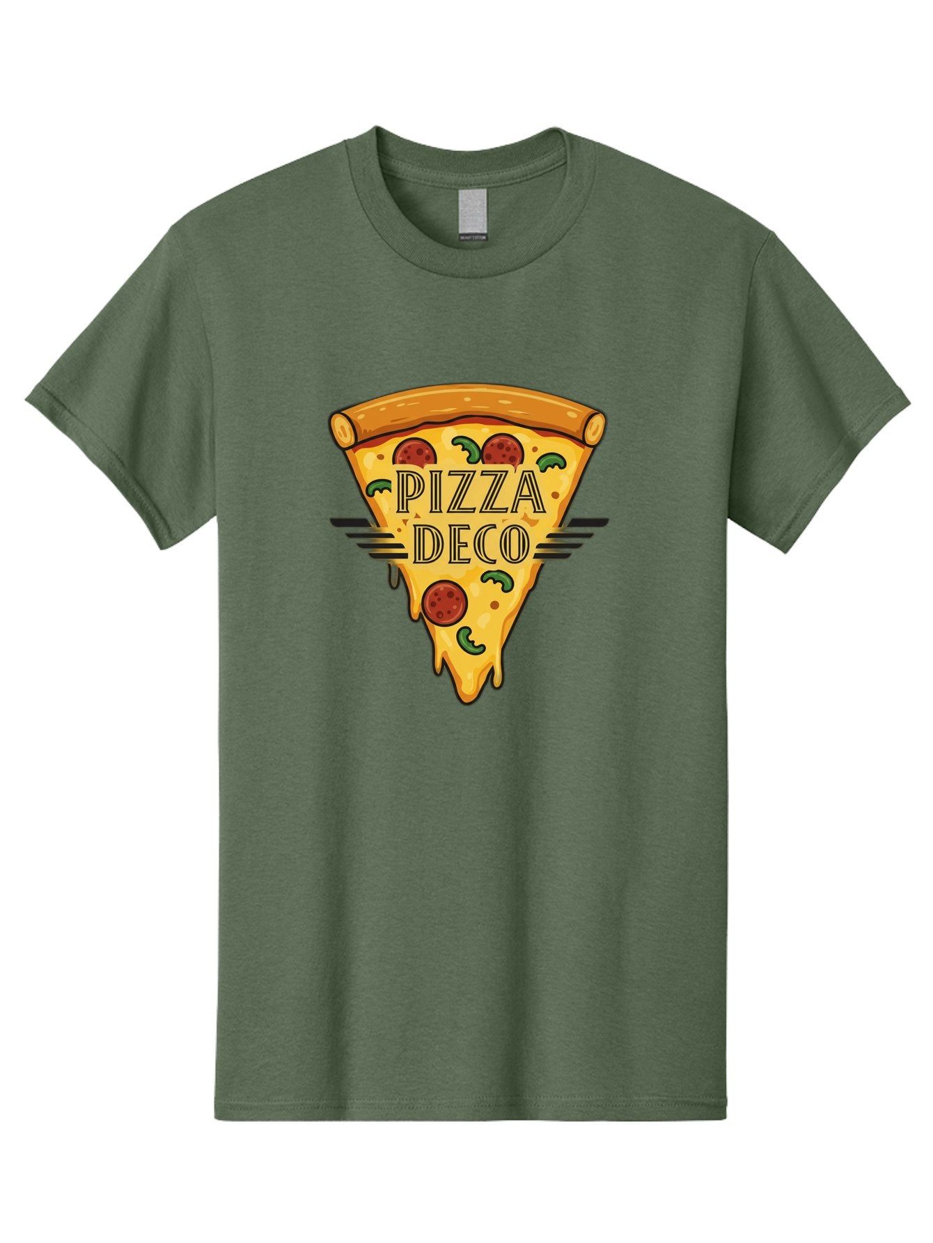 Pizza-Deco Men'S Graphic Tee, 100% Cotton, Comfortable Casual Summer Wear, Machine Washable, Pizza Slice, Melted Cheese, Pepperoni Pizza, Jalapeno Slices, Italian Food, Food Logo, Pizza Branding, Cartoon Illustration, Cheesy Goodness, Bac263