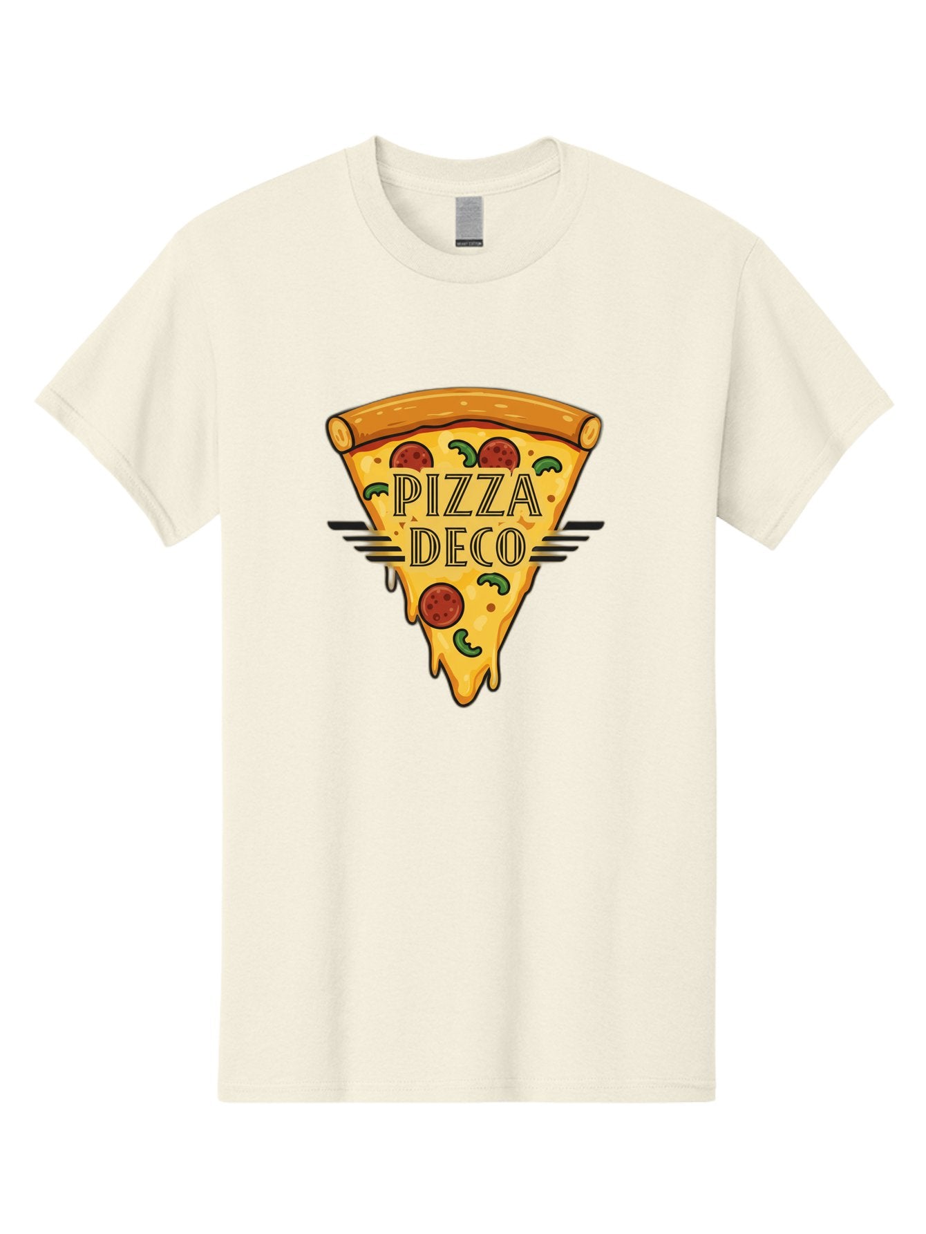 Pizza-Deco Men'S Graphic Tee, 100% Cotton, Comfortable Casual Summer Wear, Machine Washable, Pizza Slice, Melted Cheese, Pepperoni Pizza, Jalapeno Slices, Italian Food, Food Logo, Pizza Branding, Cartoon Illustration, Cheesy Goodness, Bac263 15